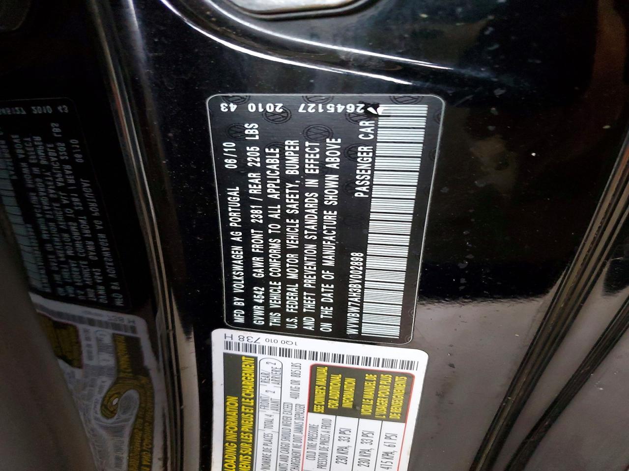 2011 Volkswagen Eos Komfort Black vin: WVWBW7AH3BV002898