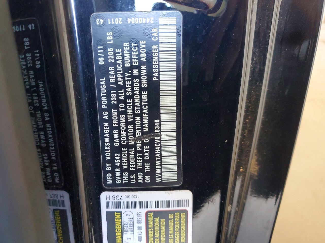 2012 Volkswagen Eos Komfort Black vin: WVWBW7AH4CV006346