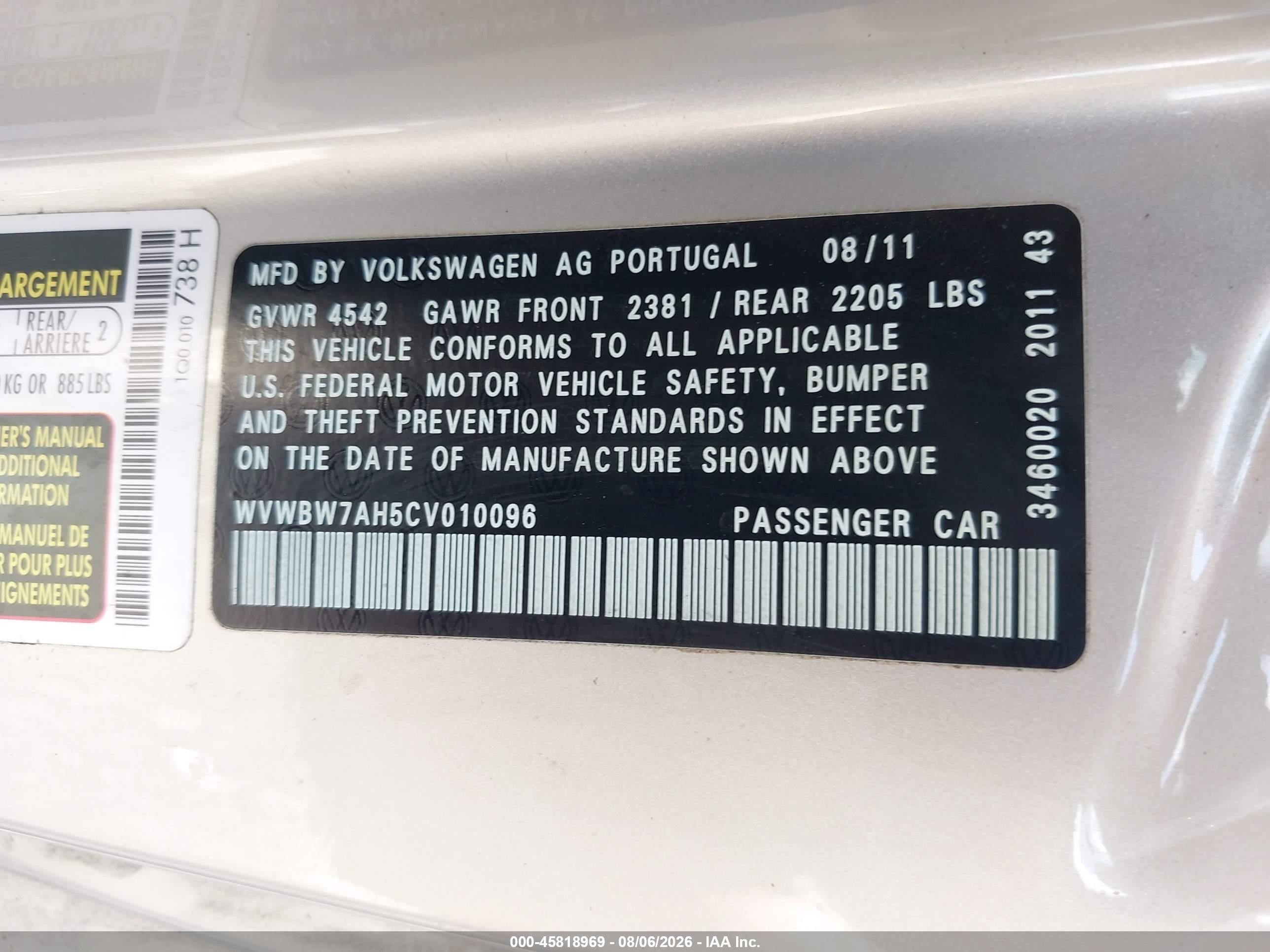 2012 Volkswagen Eos Komfort Silver vin: WVWBW7AH5CV010096