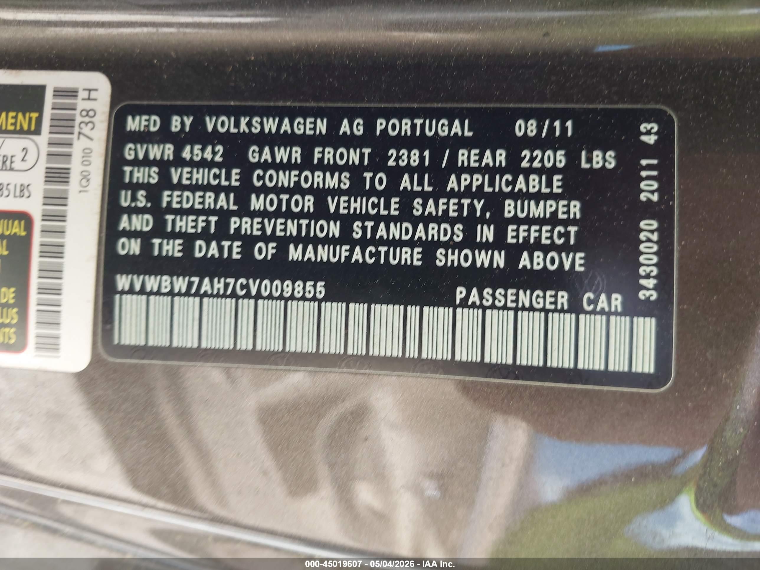 2012 Volkswagen Eos Komfort Серый vin: WVWBW7AH7CV009855