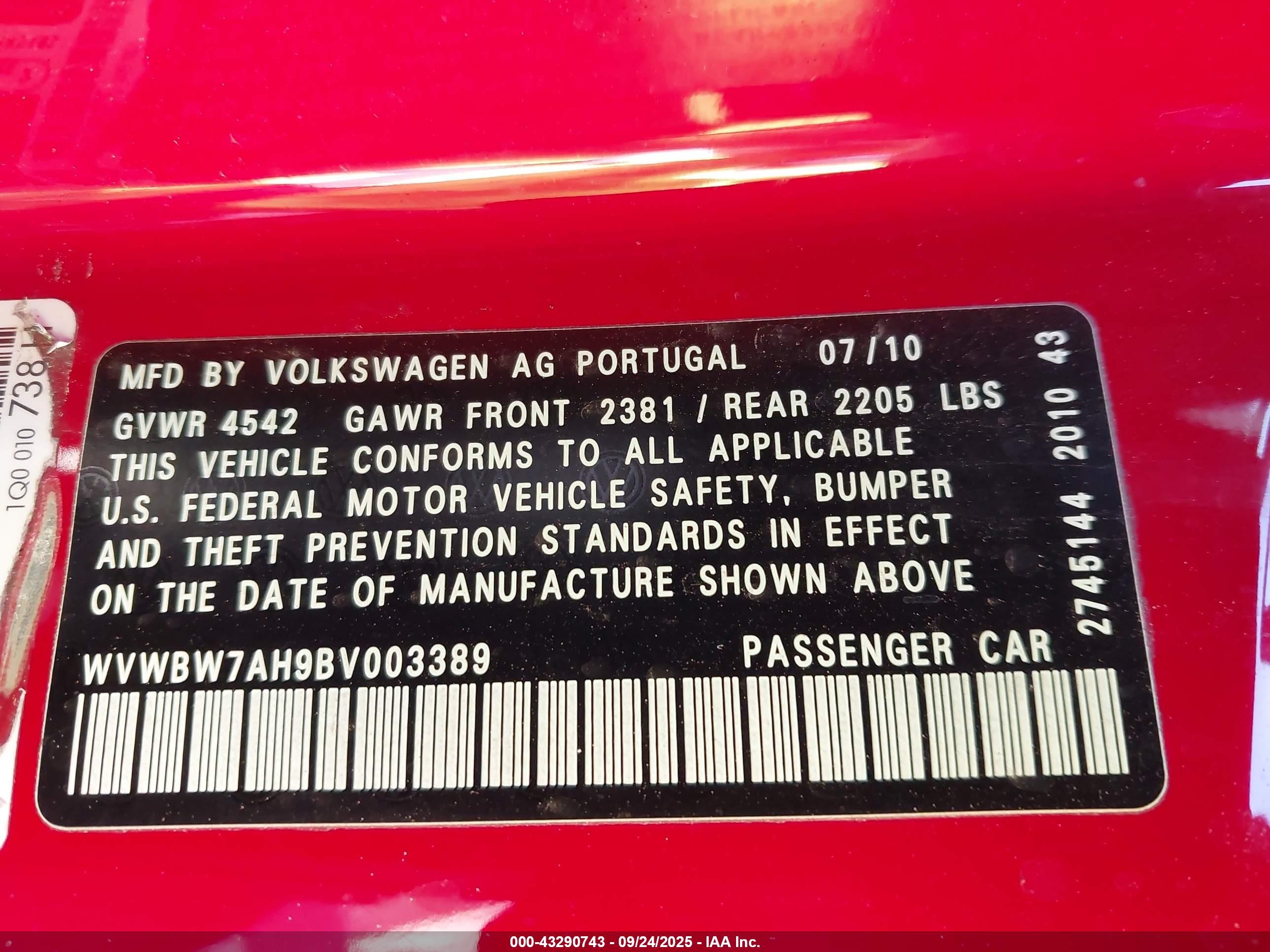 2011 Volkswagen Eos Komfort Красный vin: WVWBW7AH9BV003389