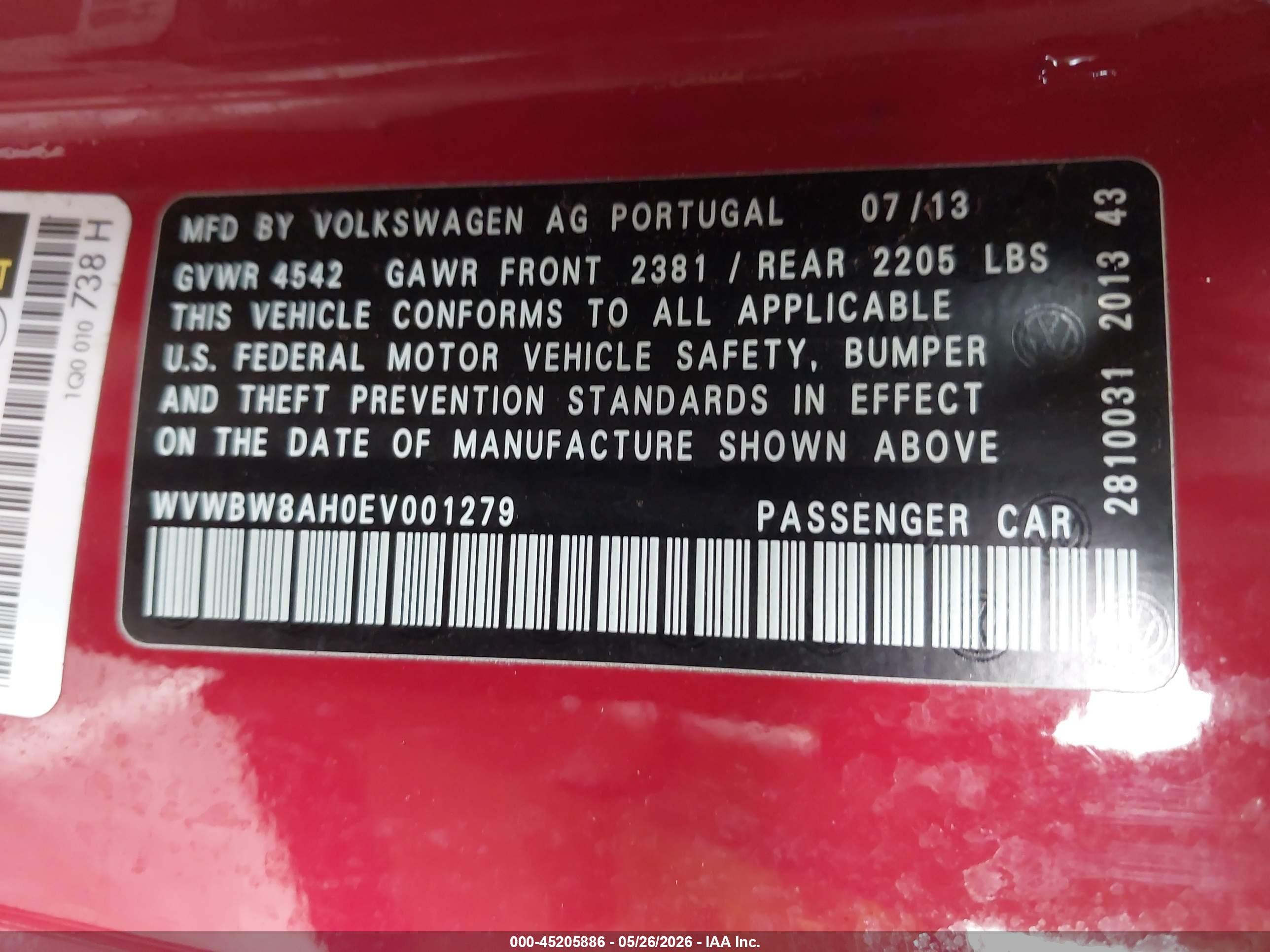 2014 Volkswagen Eos Komfort Red vin: WVWBW8AH0EV001279