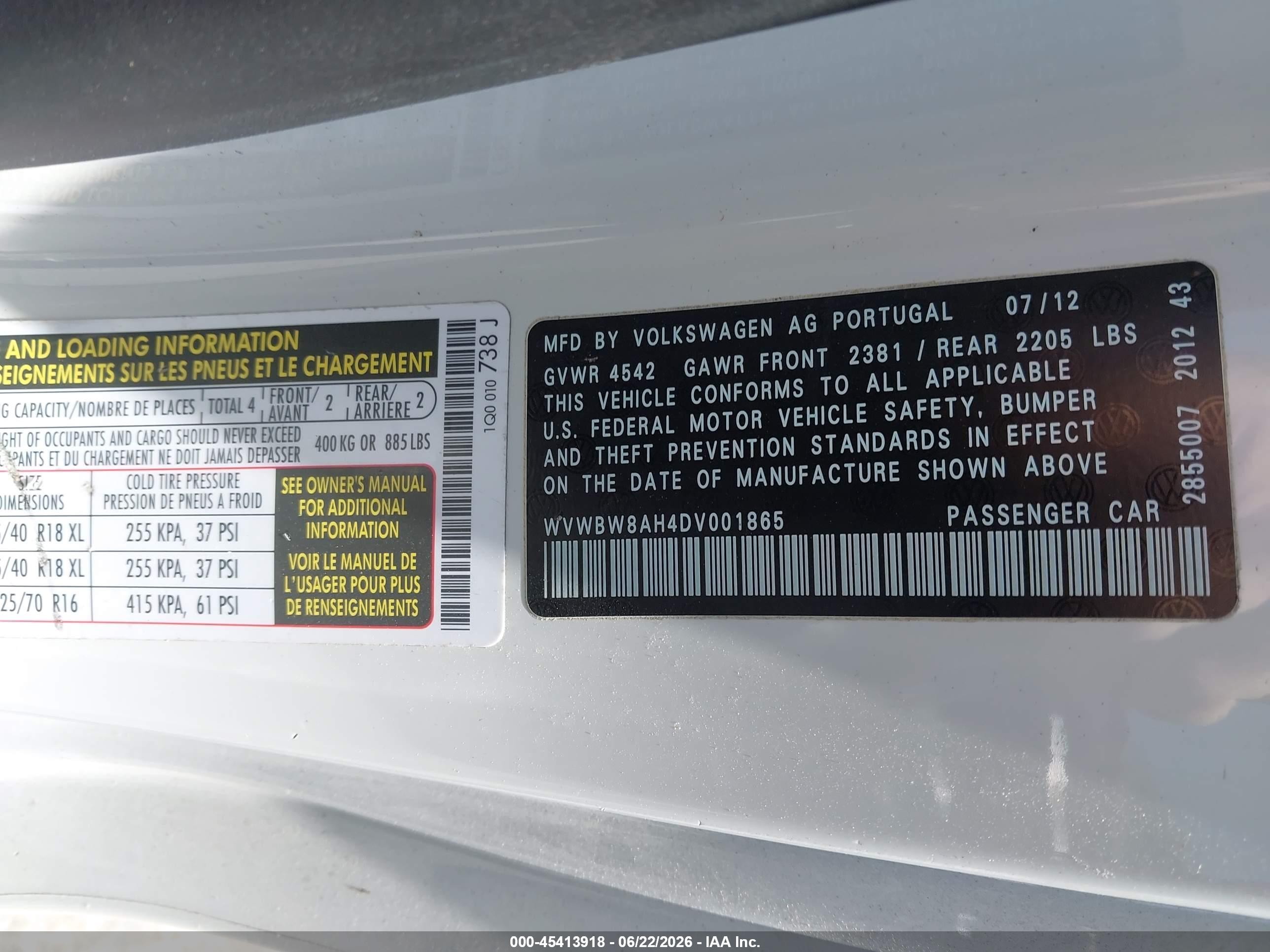 2013 Volkswagen Eos Sport White vin: WVWBW8AH4DV001865