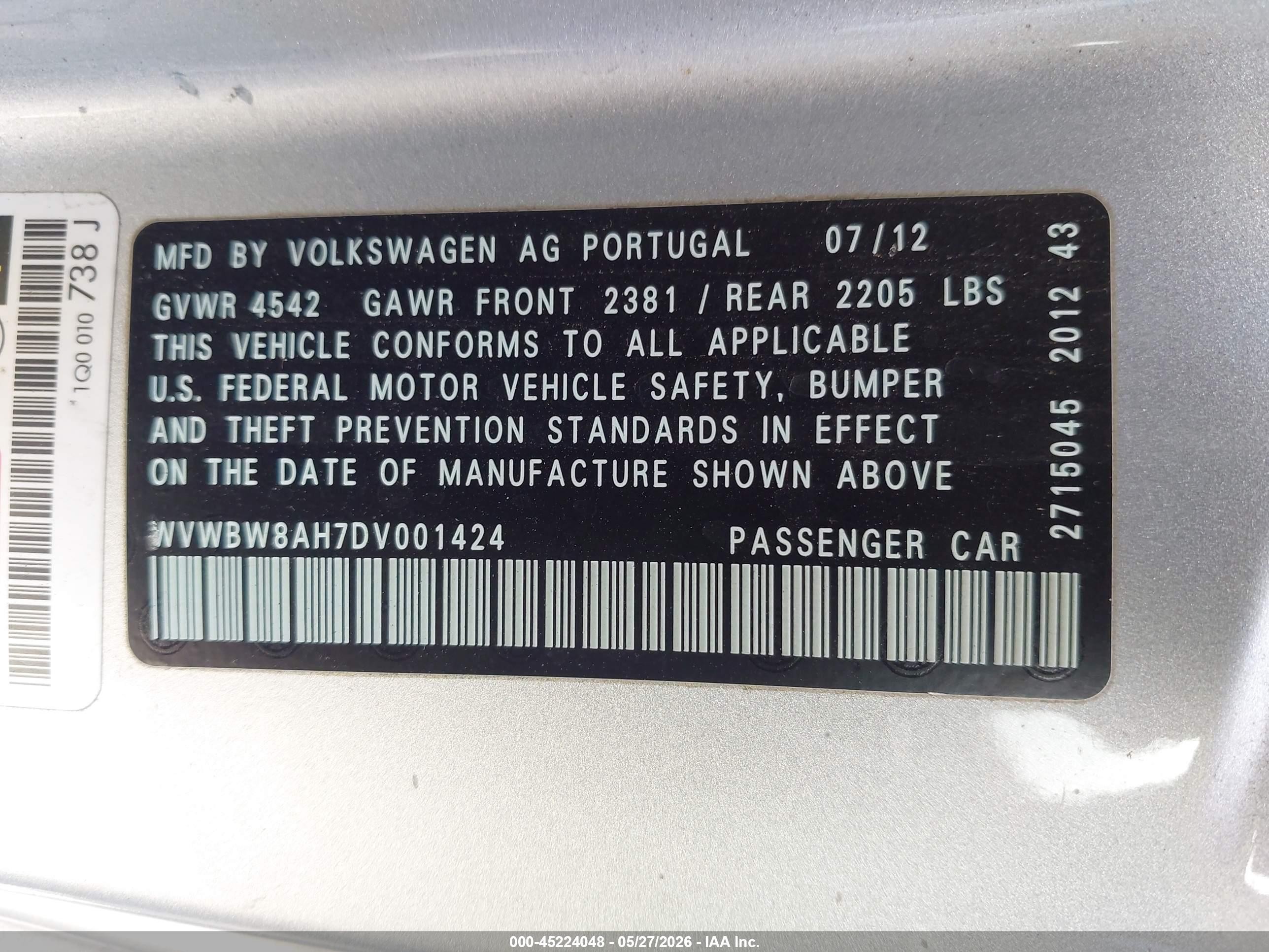 2013 Volkswagen Eos Sport Silver vin: WVWBW8AH7DV001424