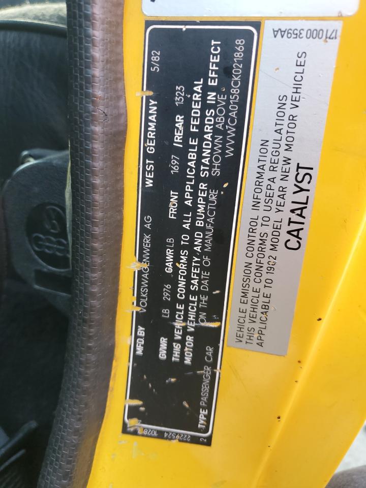 1982 Volkswagen Rabbit Deluxe Yellow vin: WVWCA0158CK021868
