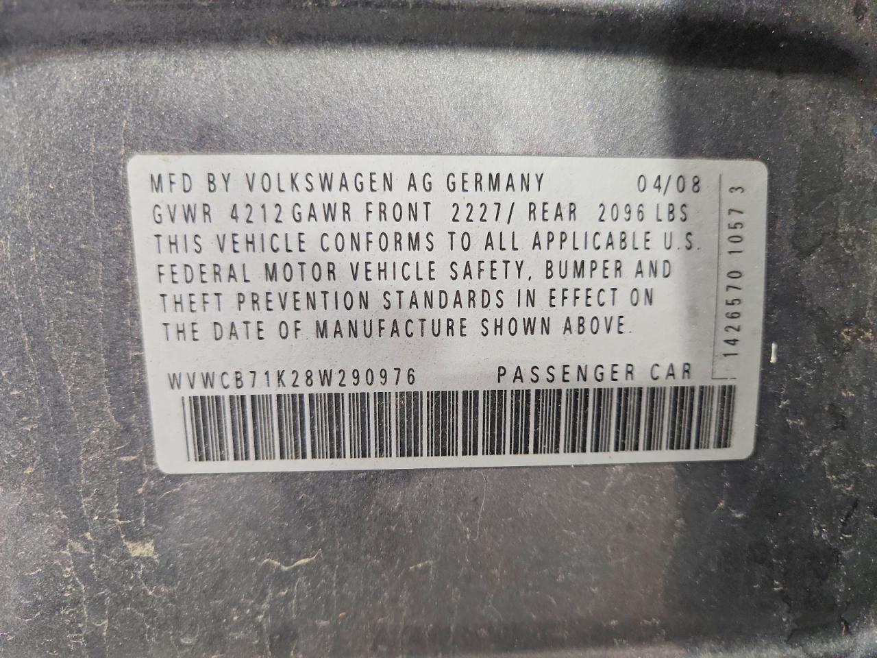 2008 Volkswagen Rabbit Silver vin: WVWCB71K28W290976