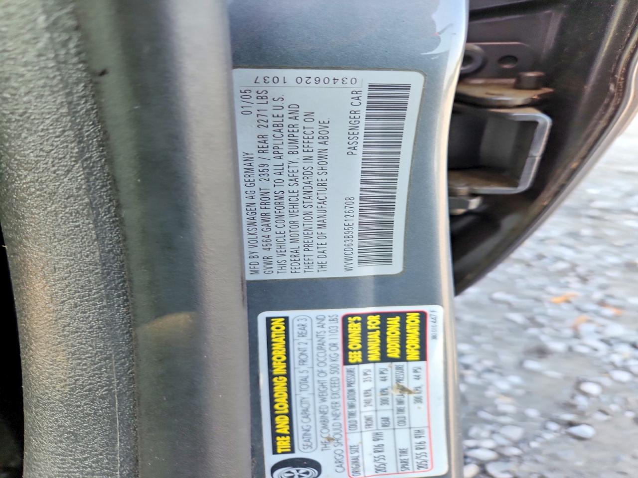 2005 Volkswagen Passat Gls Charcoal vin: WVWCD63B95E126708