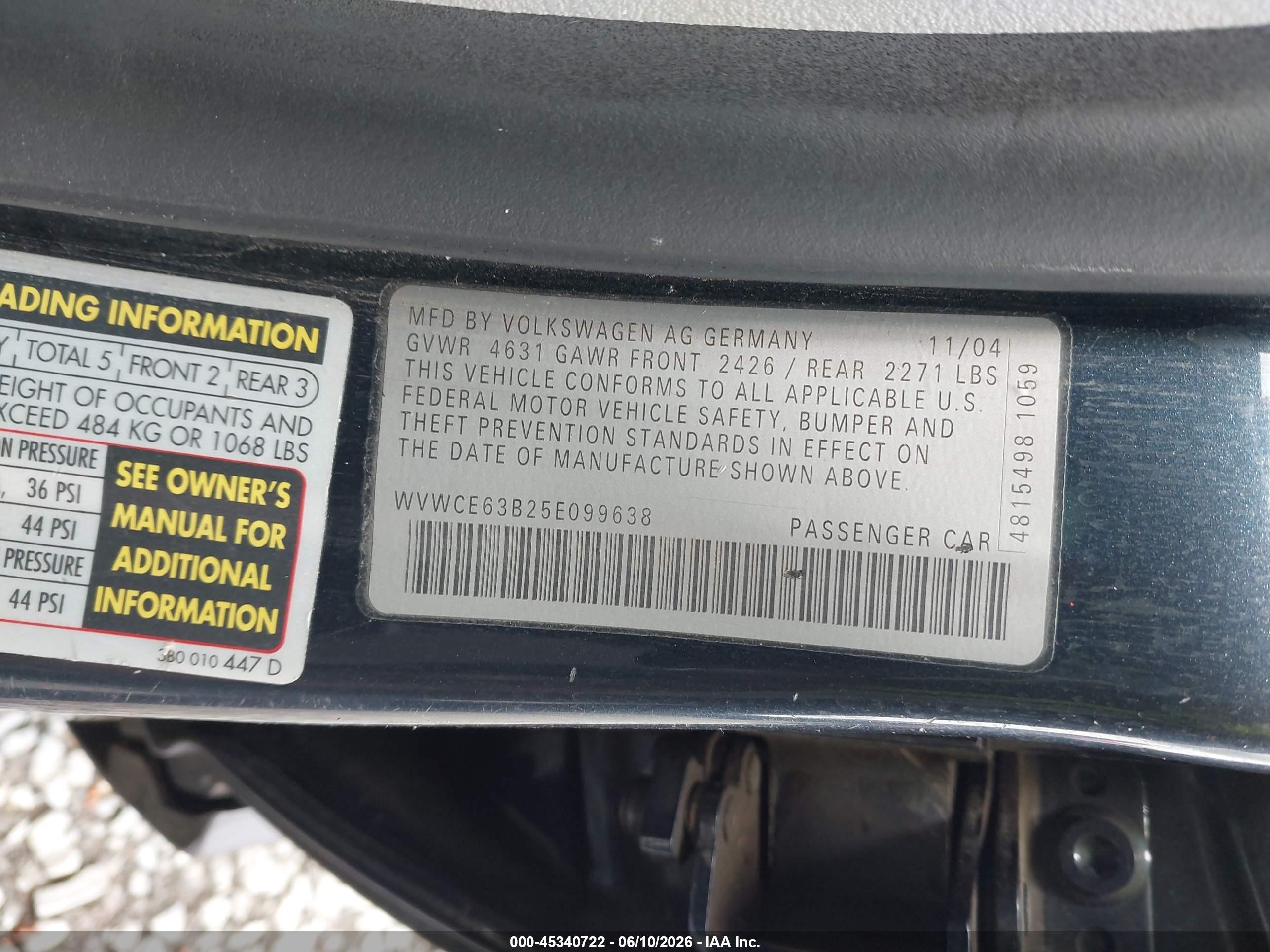 2005 Volkswagen Passat Gls Tdi Blue vin: WVWCE63B25E099638