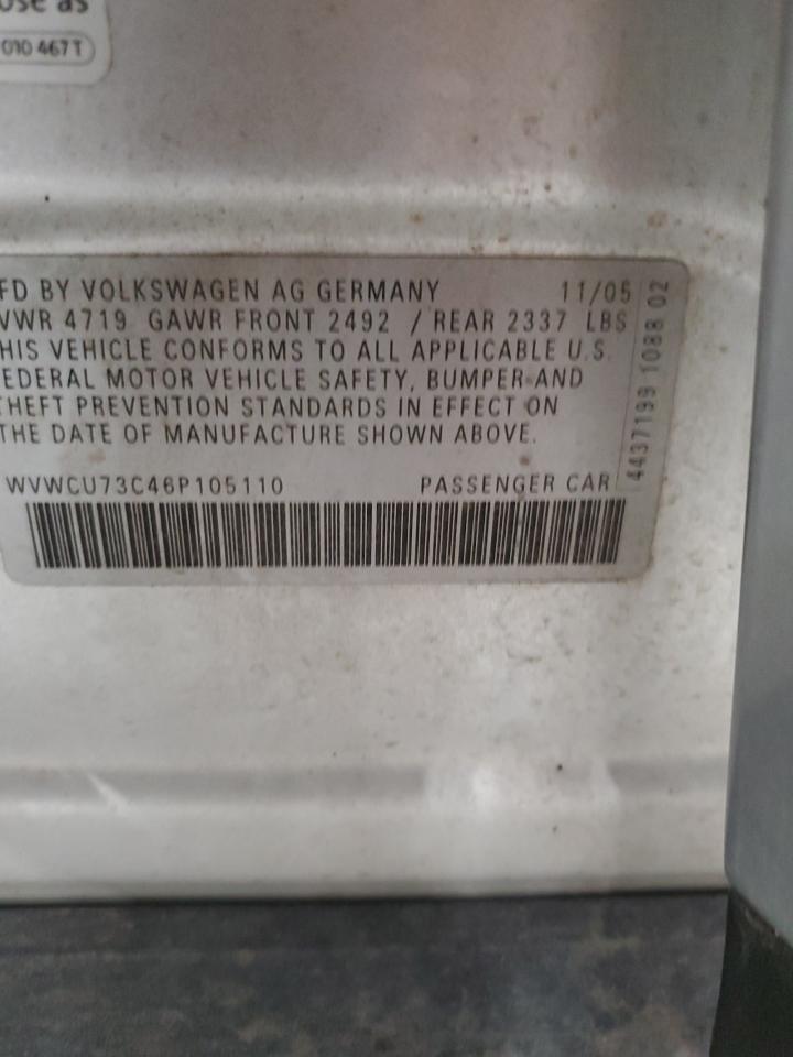 2006 Volkswagen Passat 3.6l Sport Серебряный vin: WVWCU73C46P105110