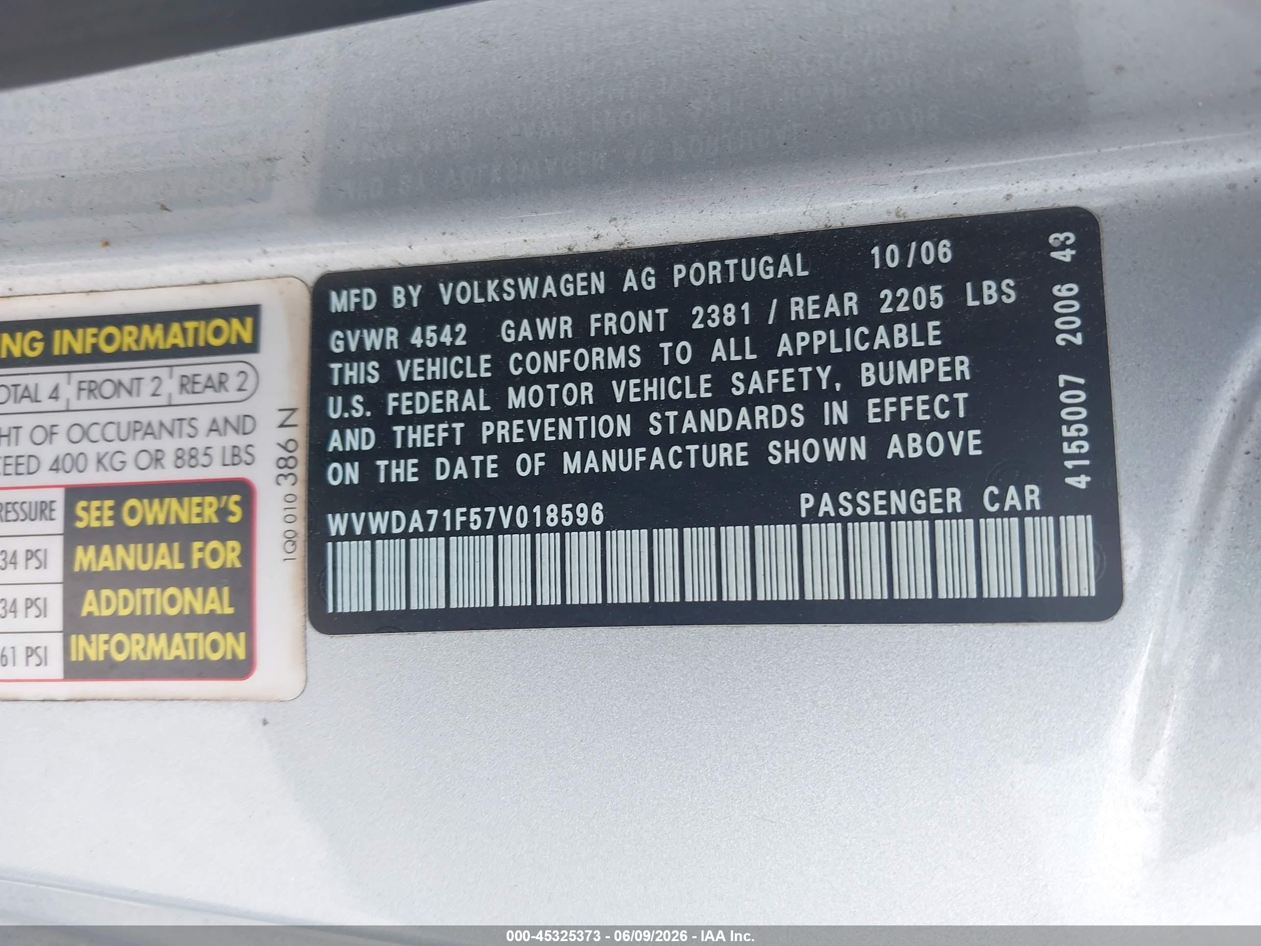 2007 Volkswagen Eos 2.0t Silver vin: WVWDA71F57V018596