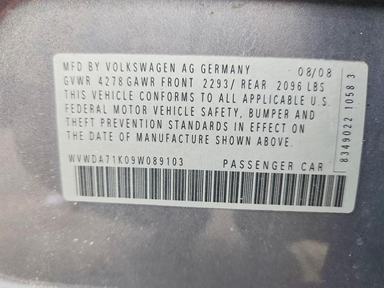 2009 Volkswagen Rabbit Gray vin: WVWDA71K09W089103