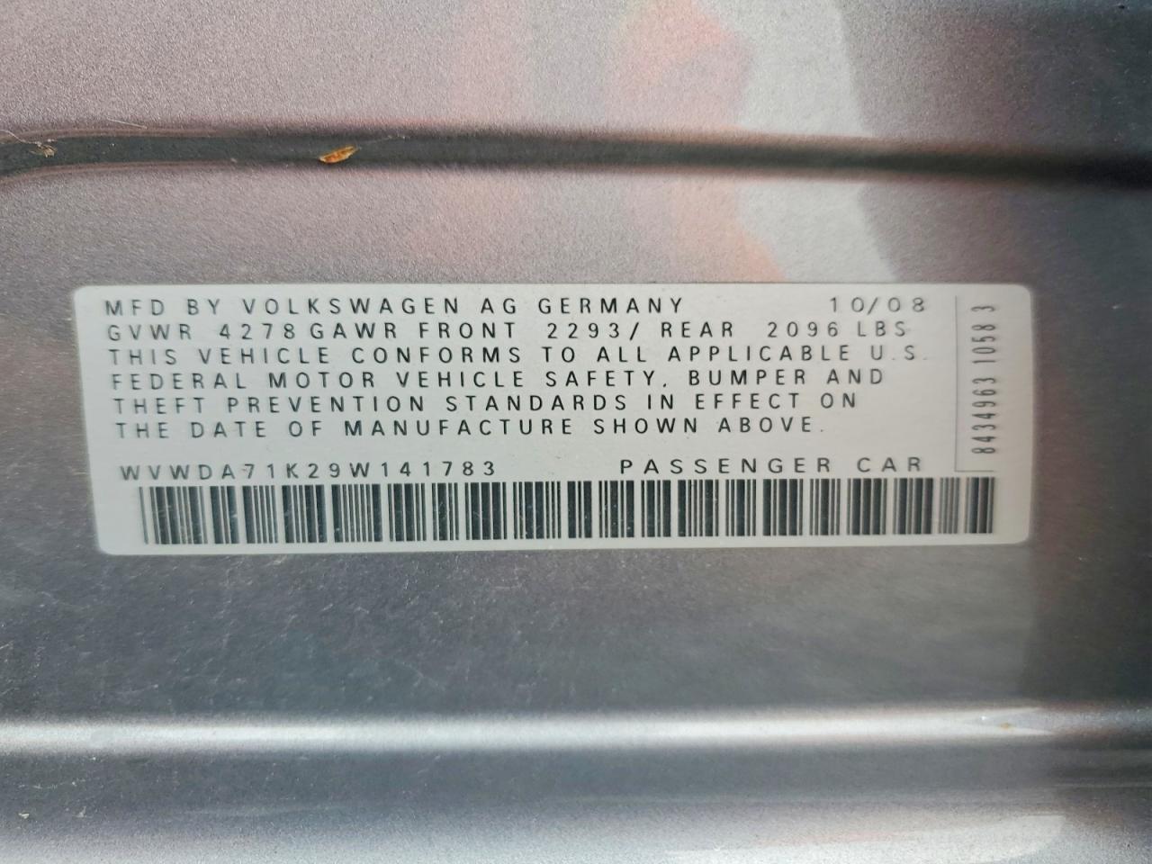2009 Volkswagen Rabbit Charcoal vin: WVWDA71K29W141783