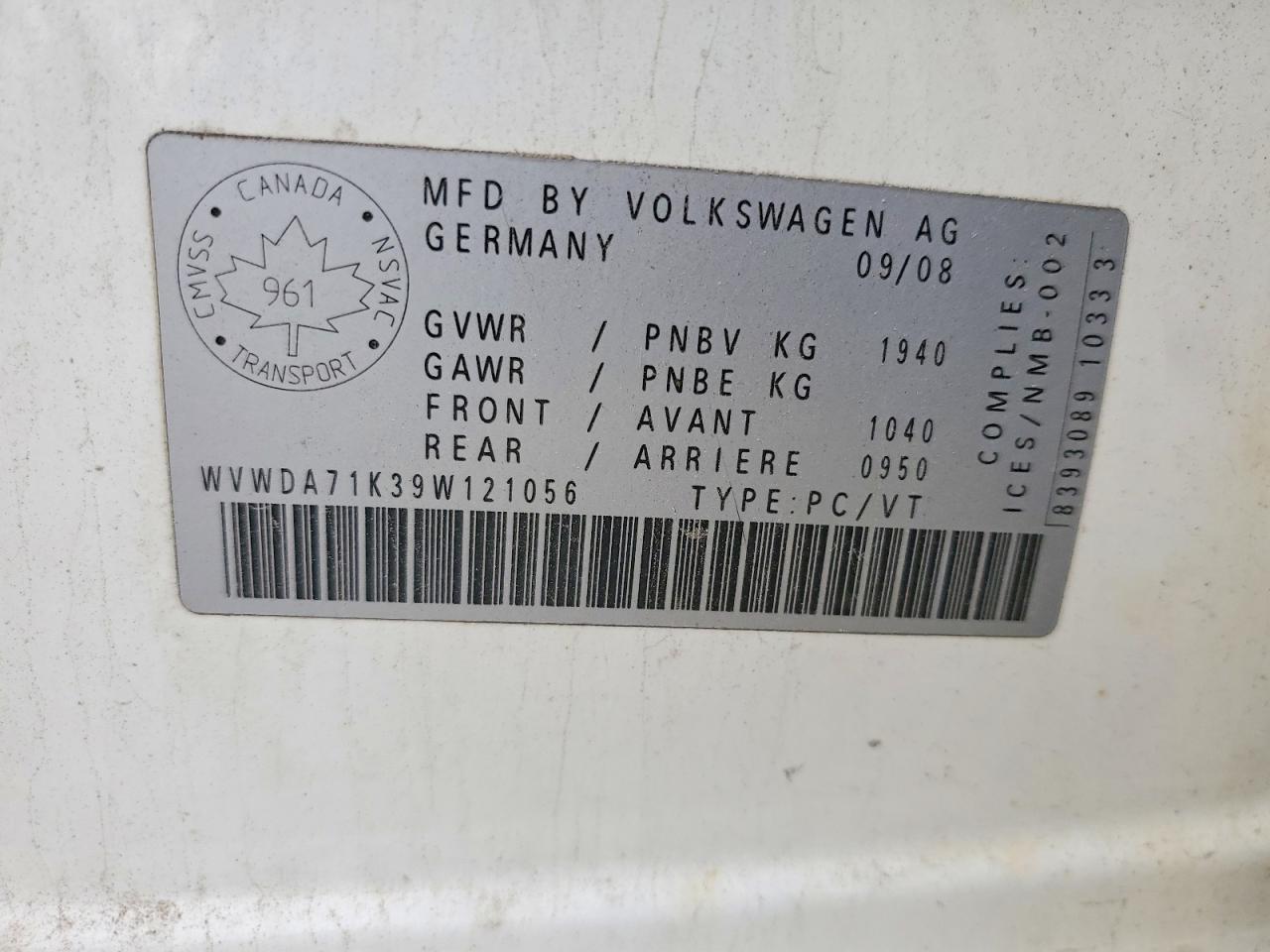 2009 Volkswagen Rabbit White vin: WVWDA71K39W121056