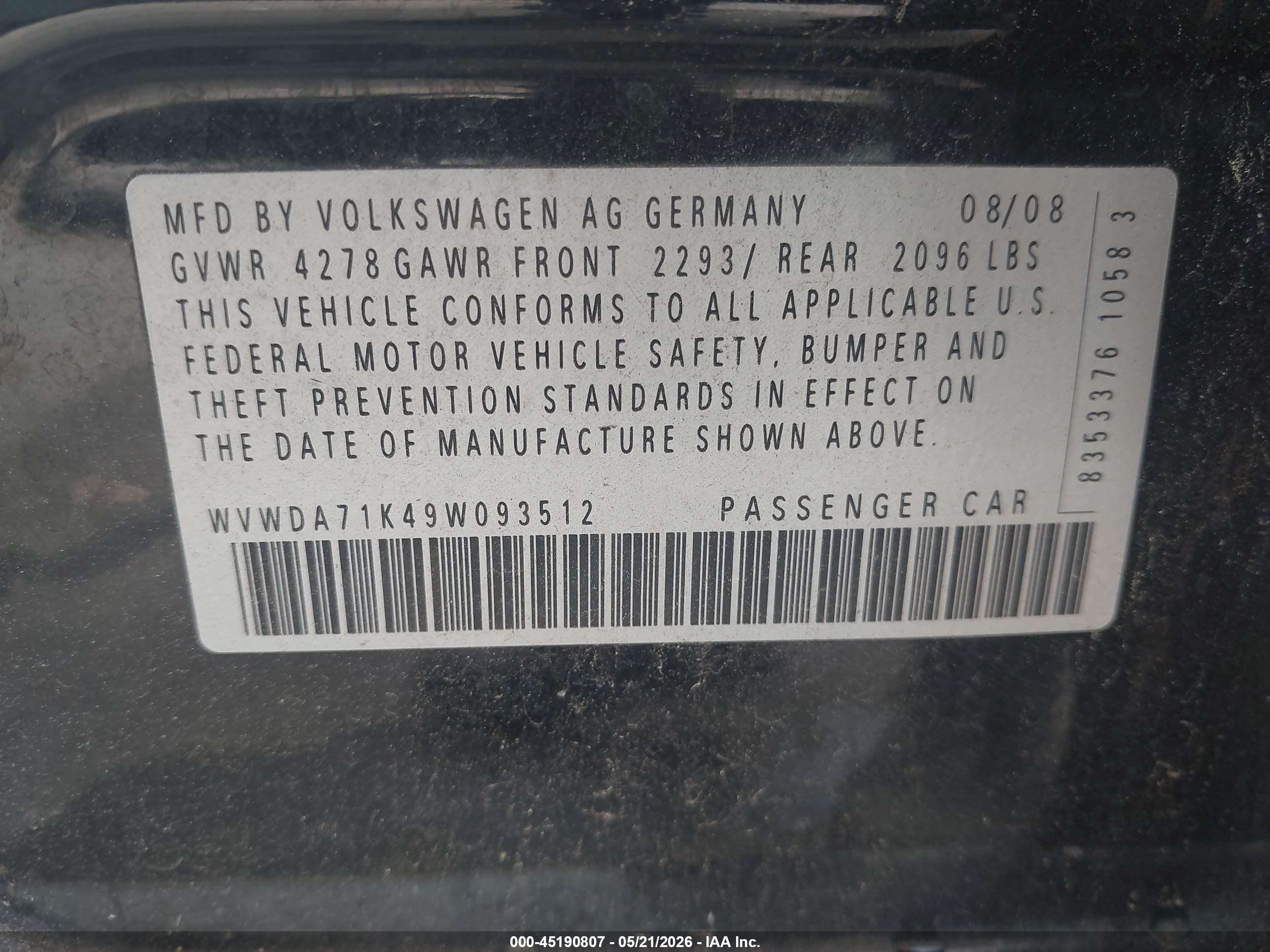 2009 Volkswagen Rabbit S Black vin: WVWDA71K49W093512