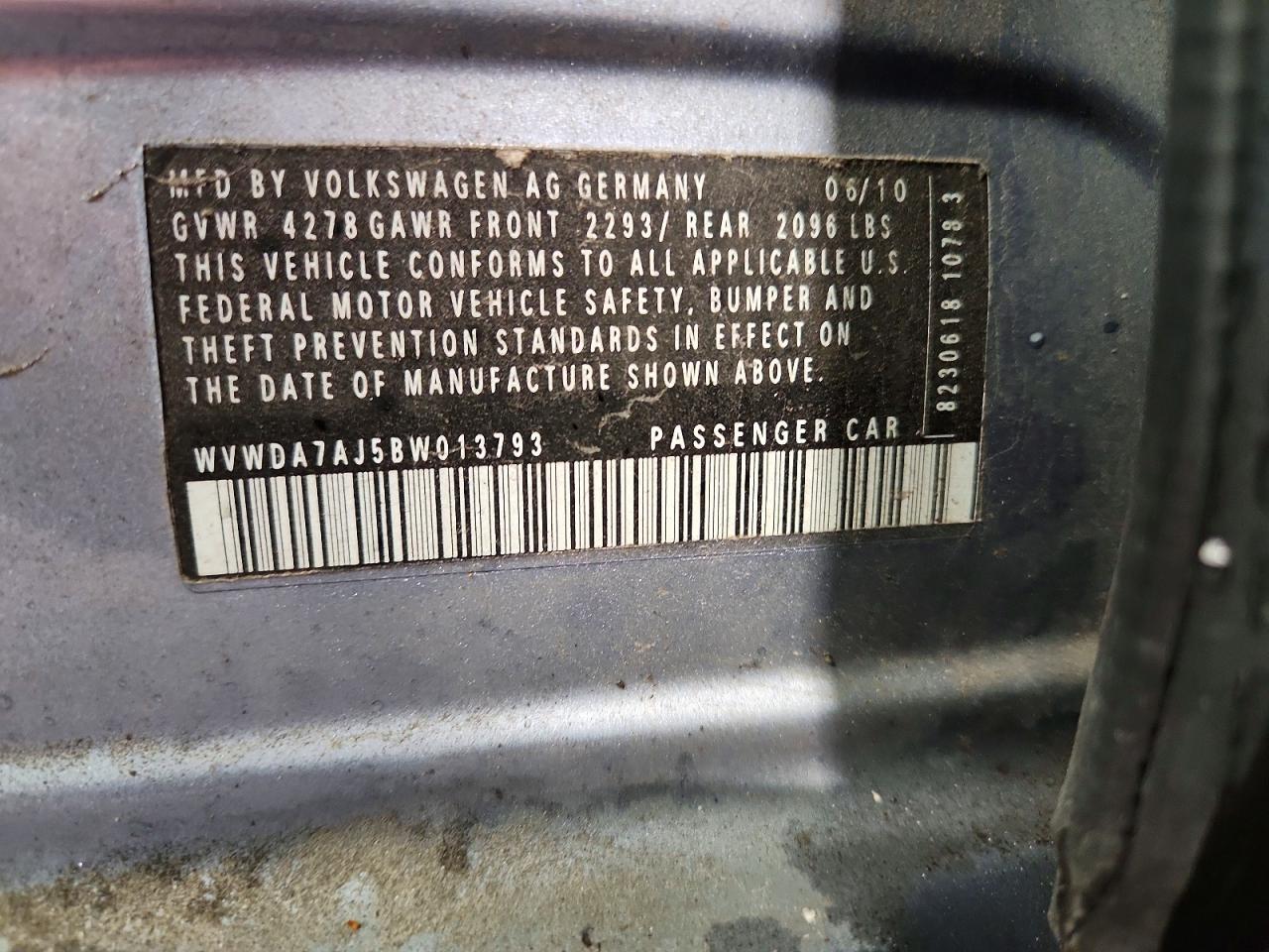 2011 Volkswagen Golf Blue vin: WVWDA7AJ5BW013793