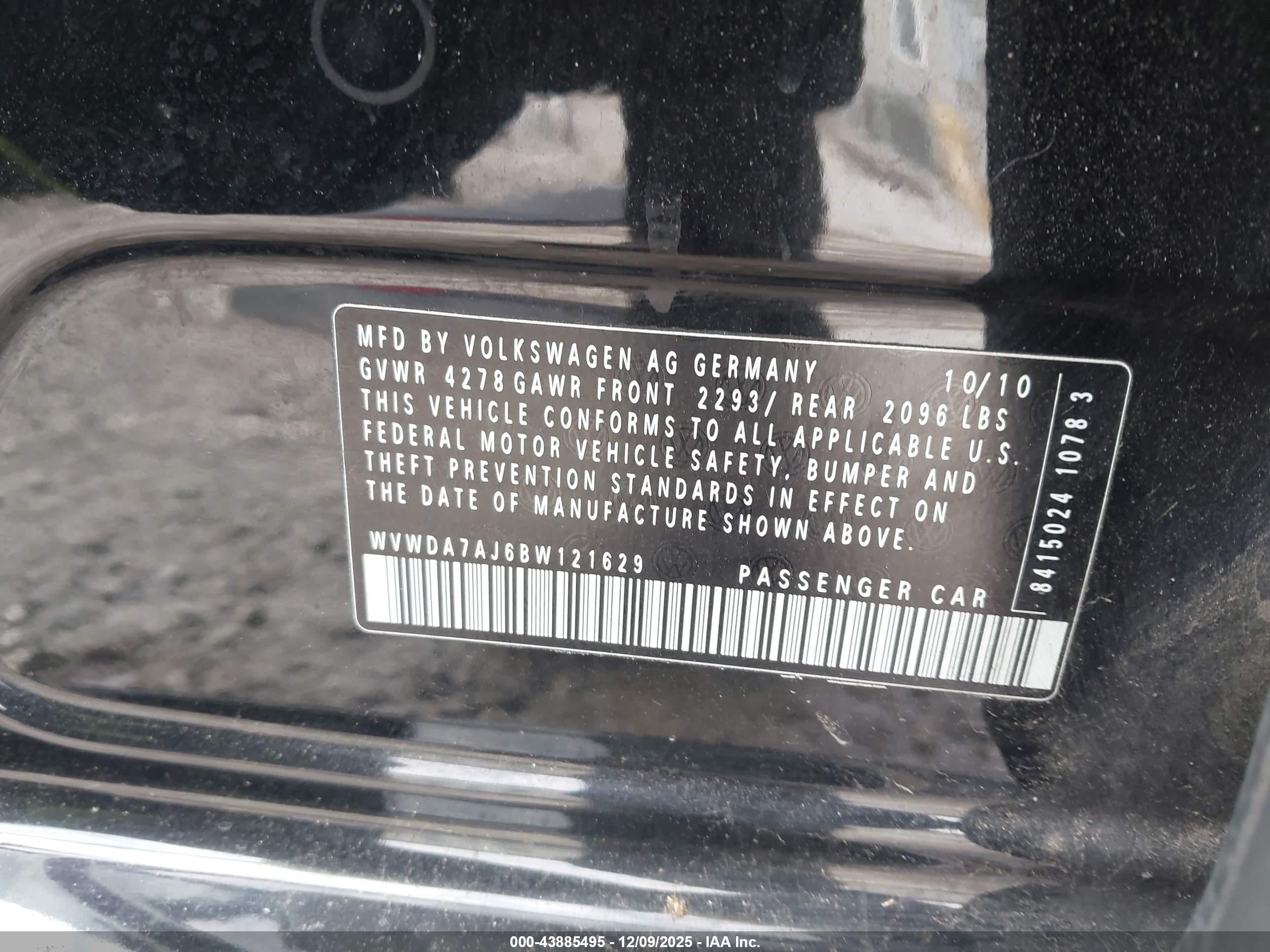 2011 Volkswagen Golf 2.5l 4-door Black vin: WVWDA7AJ6BW121629