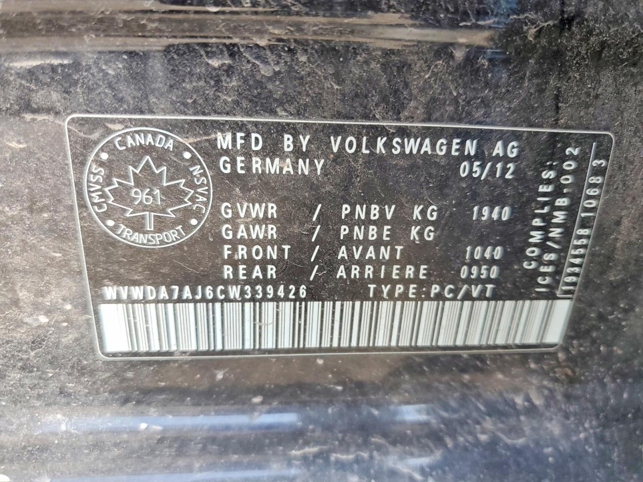 2012 Volkswagen Golf Black vin: WVWDA7AJ6CW339426