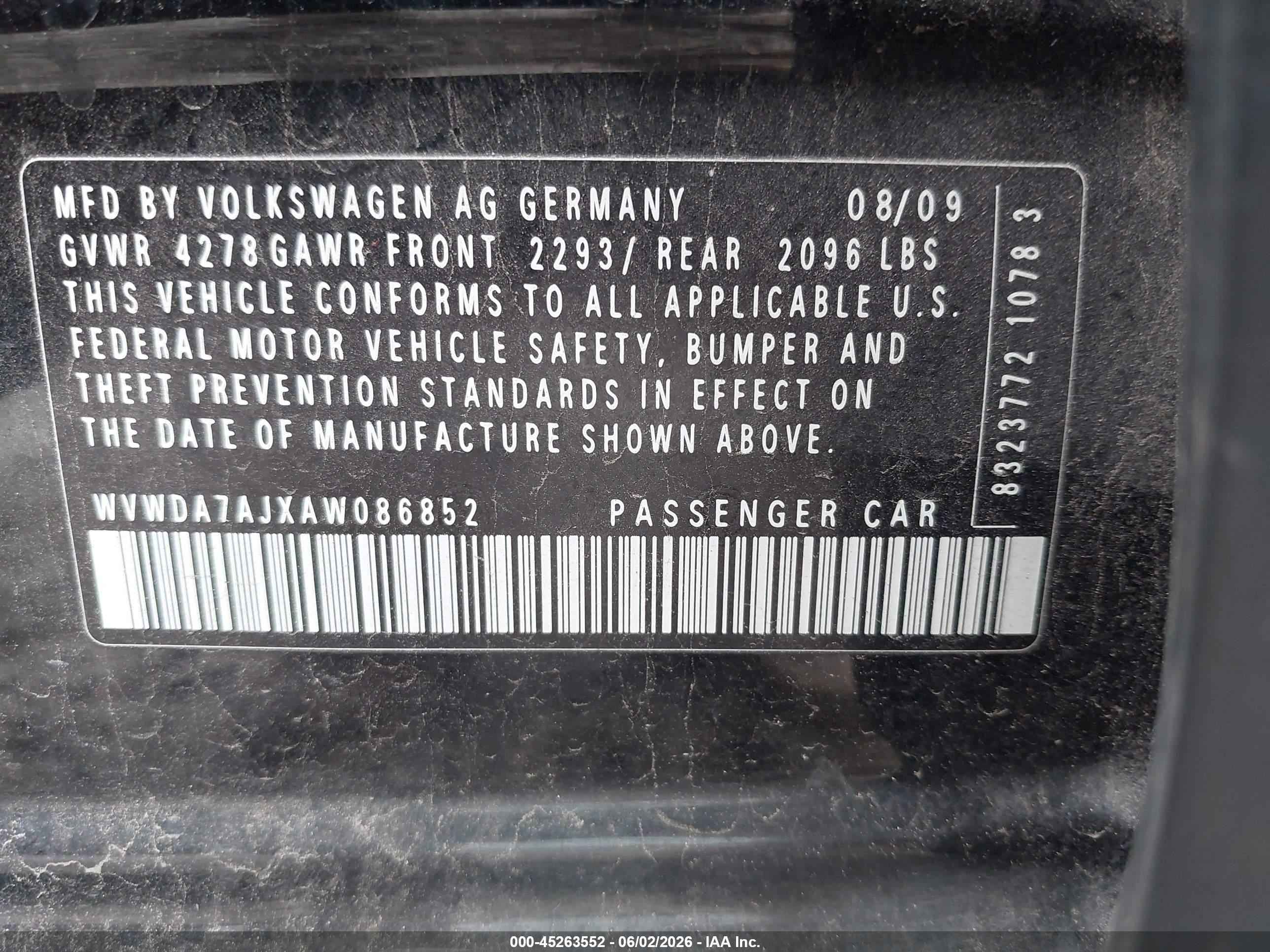 2010 Volkswagen Golf 4-door Black vin: WVWDA7AJXAW086852
