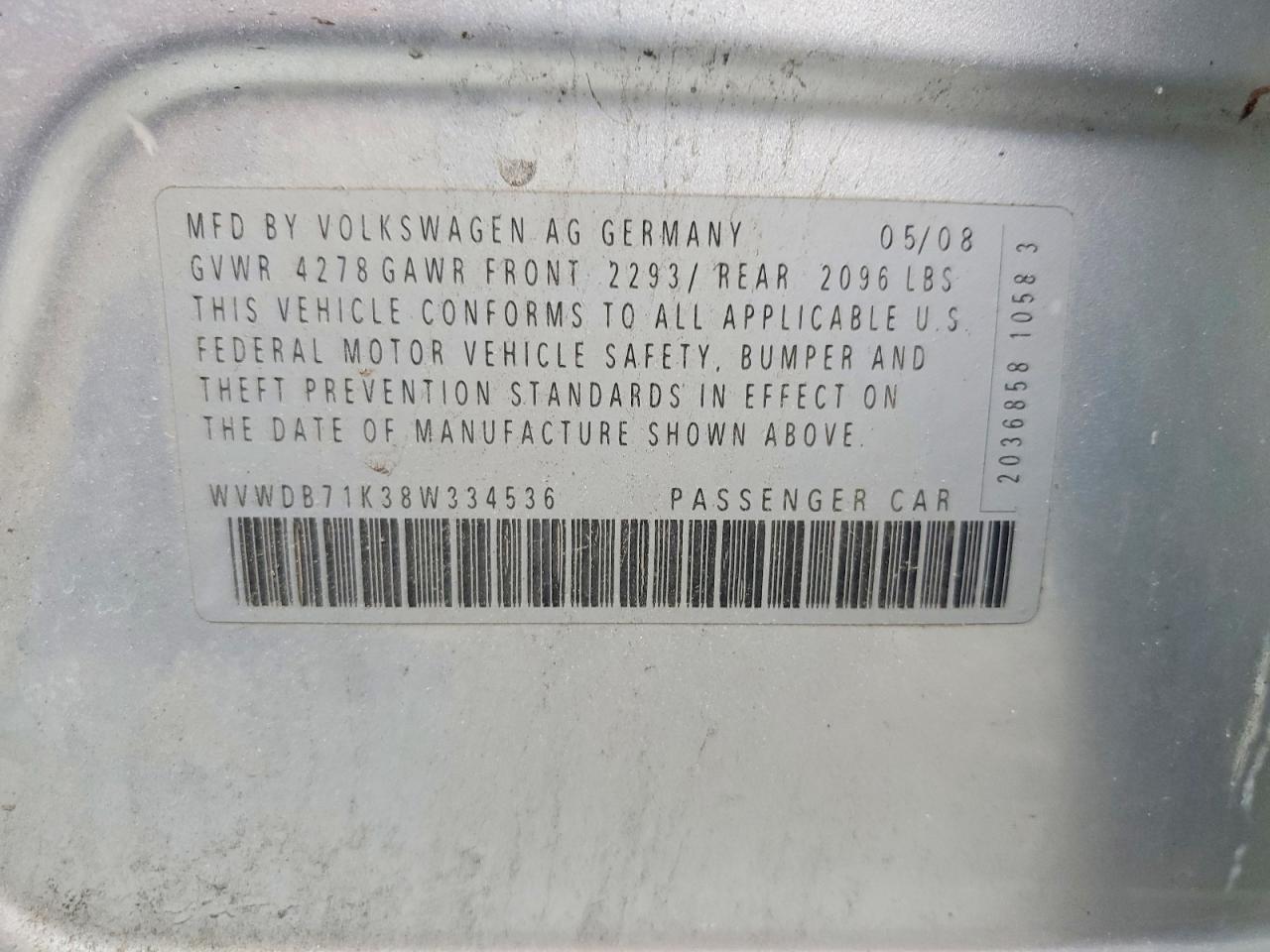 2008 Volkswagen Rabbit Silver vin: WVWDB71K38W334536