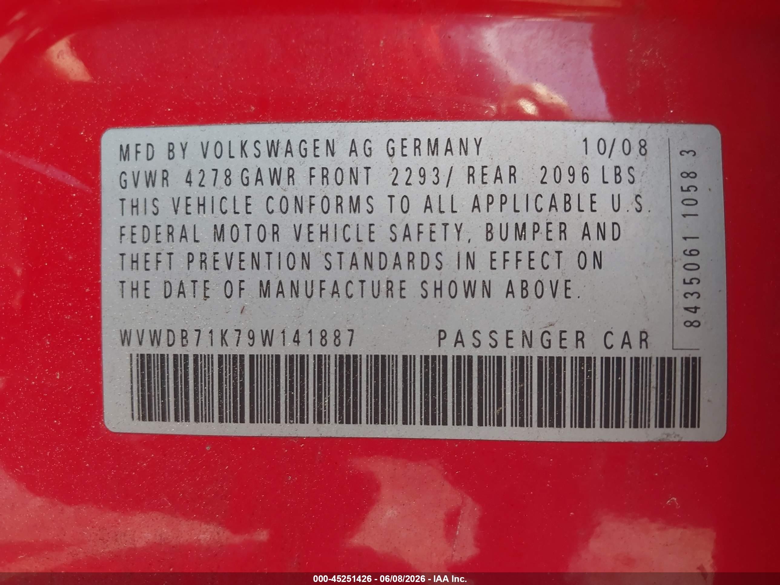2009 Volkswagen Rabbit S Red vin: WVWDB71K79W141887