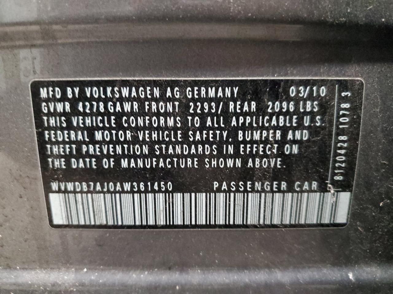 2010 Volkswagen Golf Gray vin: WVWDB7AJ0AW361450