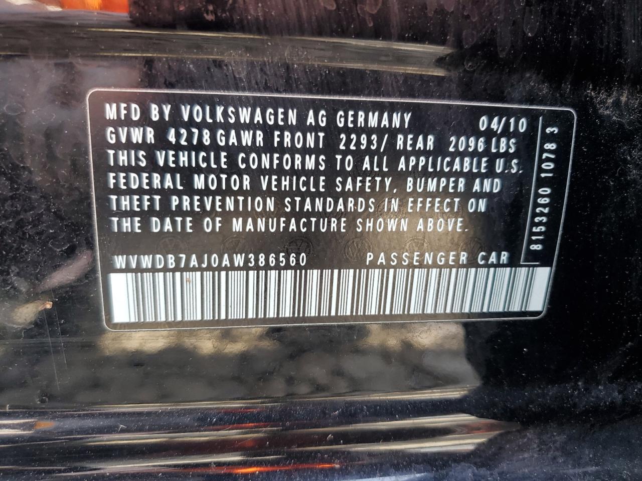 2010 Volkswagen Golf Black vin: WVWDB7AJ0AW386560