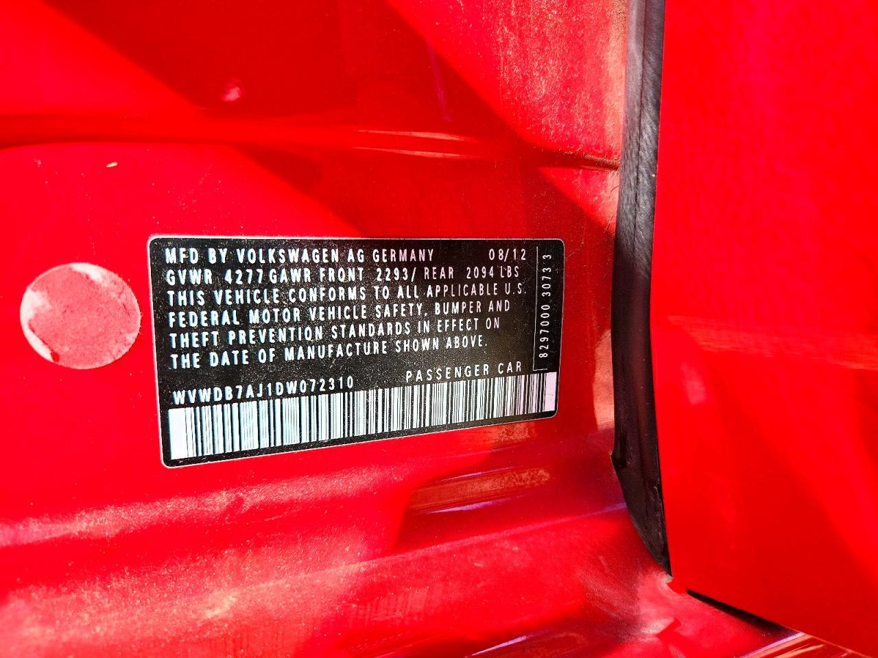 2013 Volkswagen Golf Red vin: WVWDB7AJ1DW072310