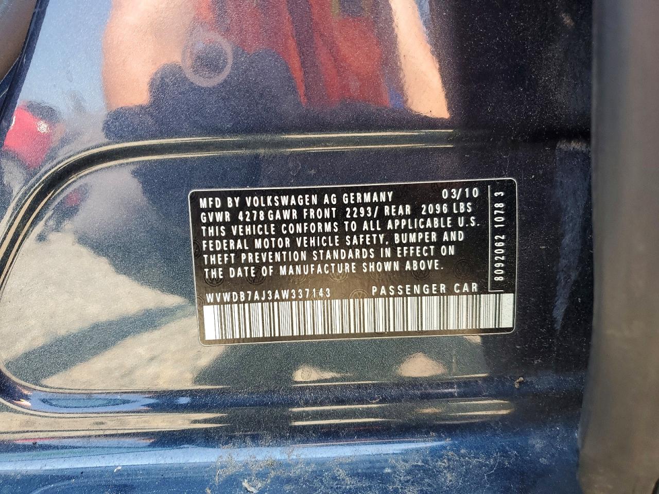 2010 Volkswagen Golf Blue vin: WVWDB7AJ3AW337143