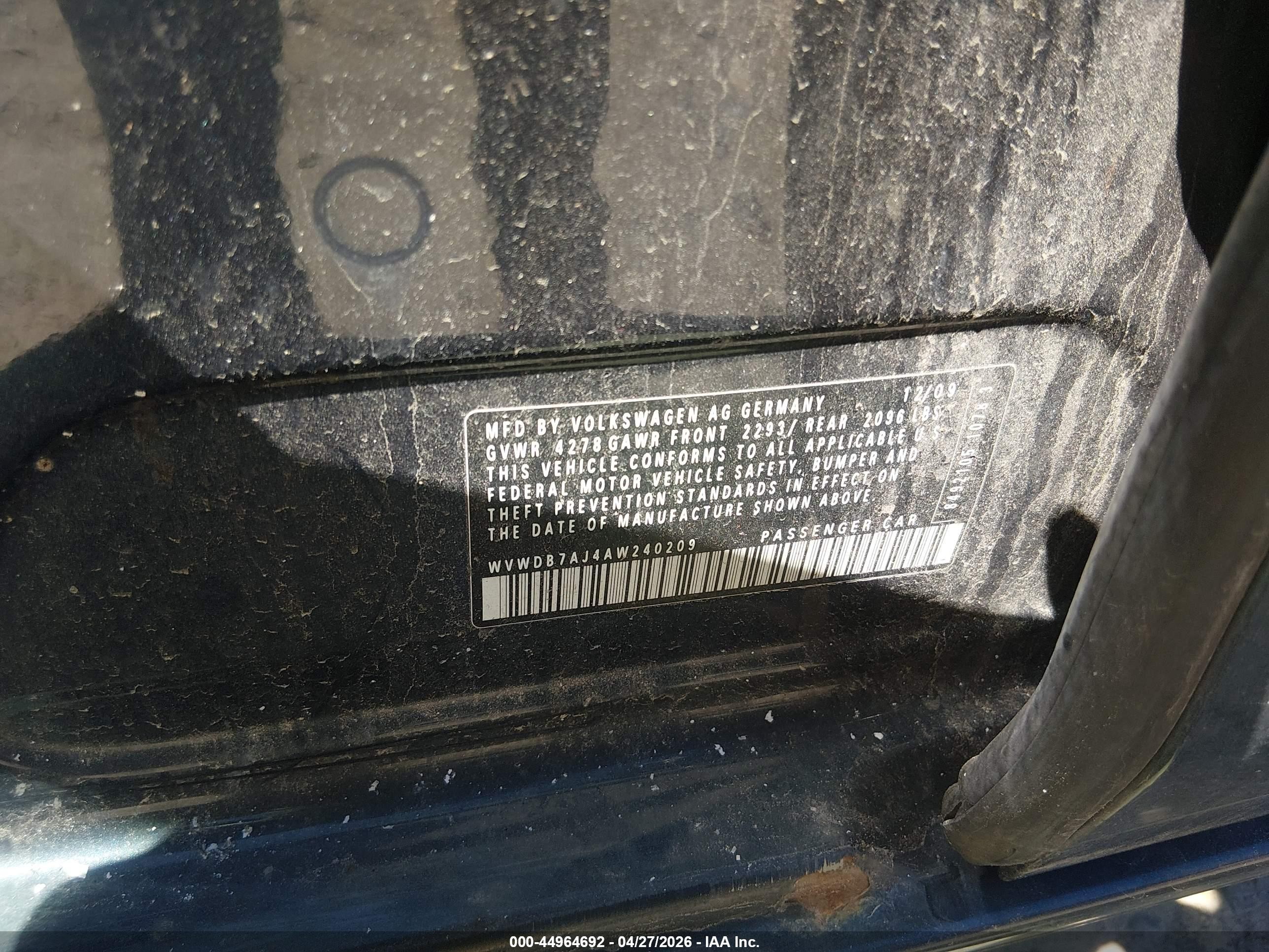 2010 Volkswagen Golf 4-door Blue vin: WVWDB7AJ4AW240209