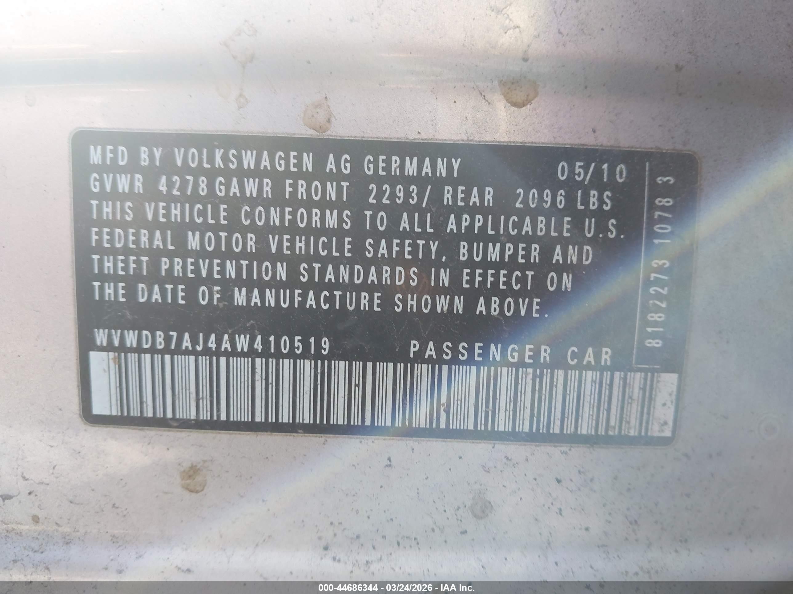 2010 Volkswagen Golf 4-door Silver vin: WVWDB7AJ4AW410519