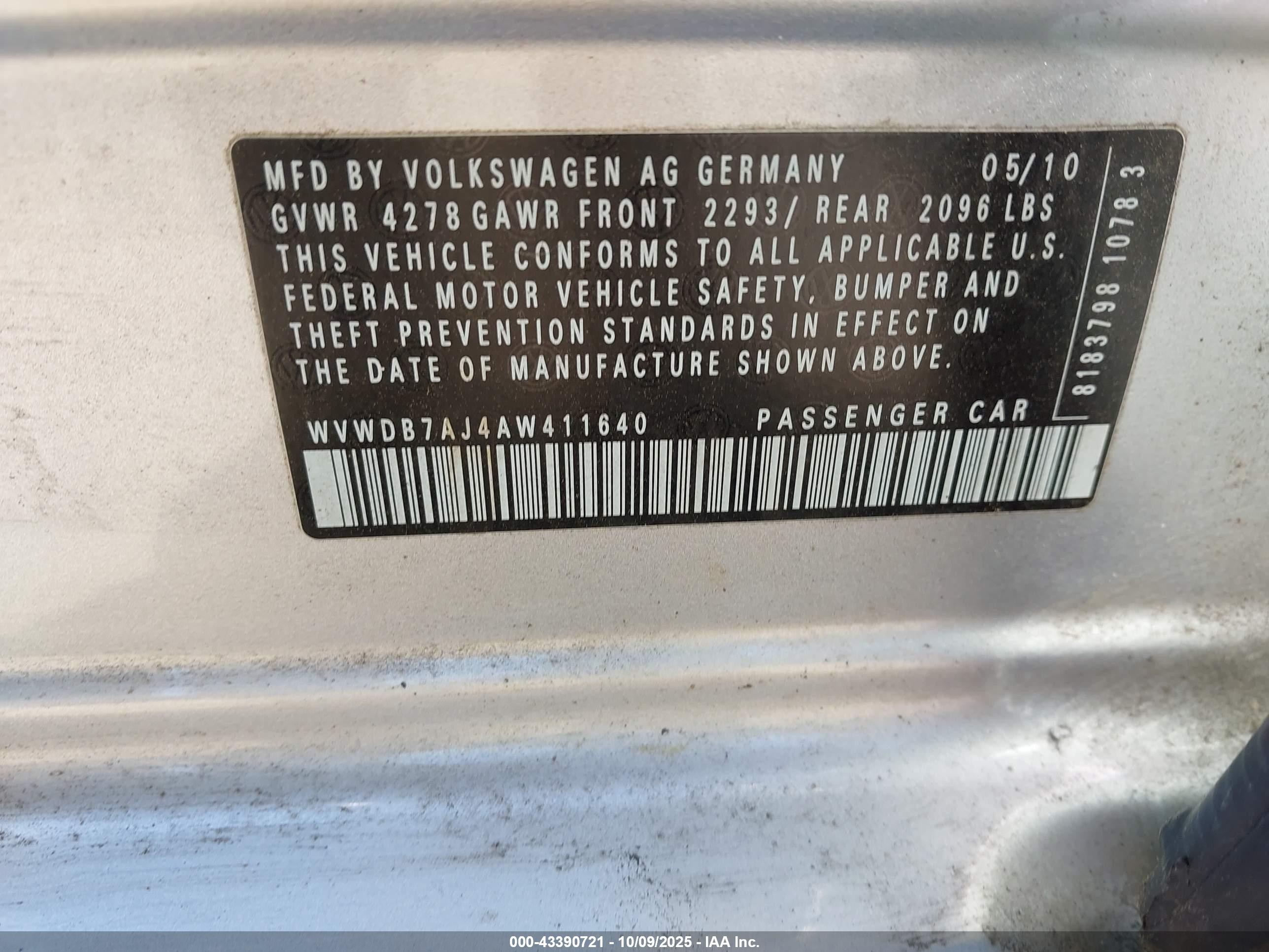 2010 Volkswagen Golf 4-door Silver vin: WVWDB7AJ4AW411640