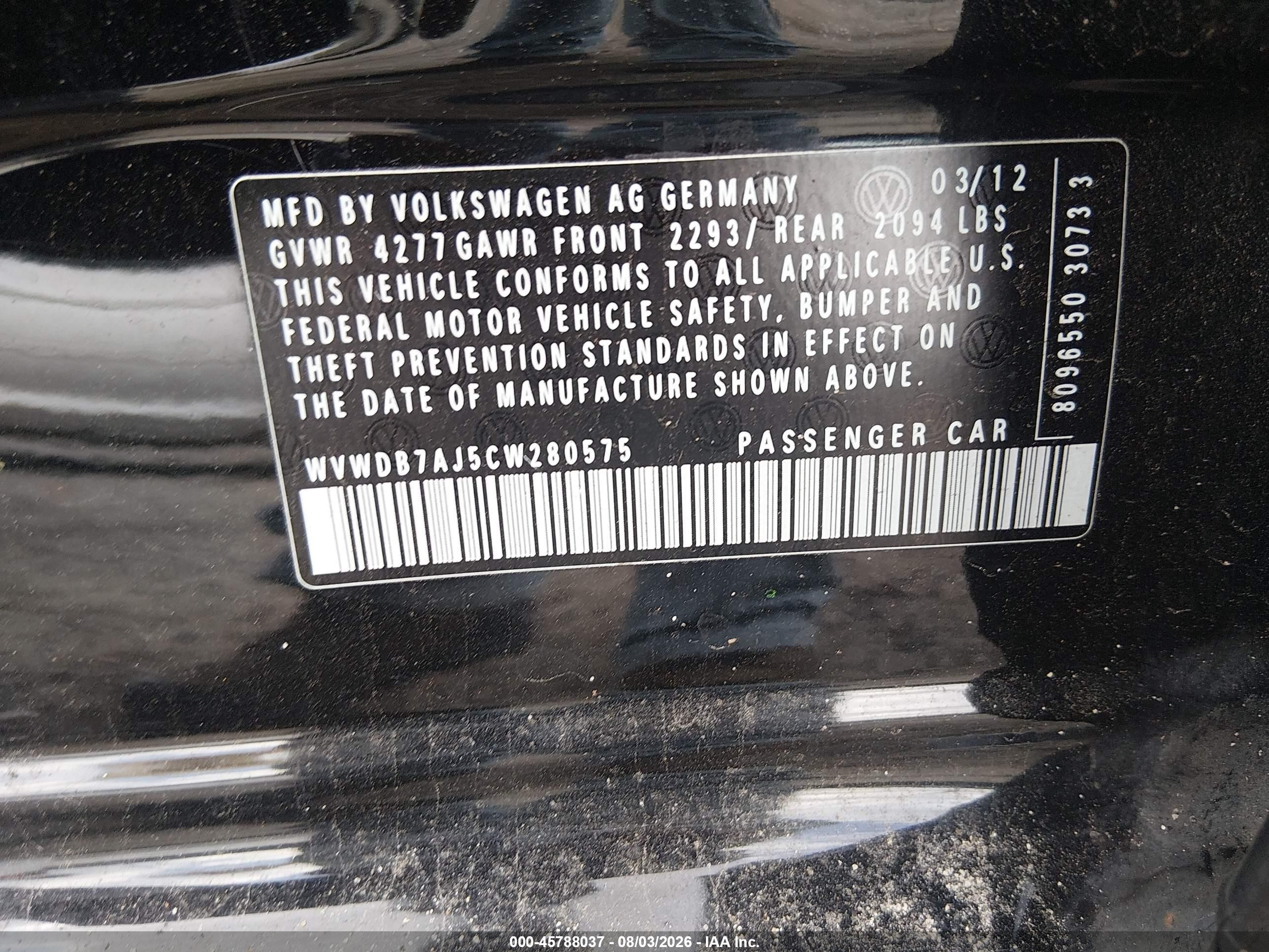 2012 Volkswagen Golf 2.5l 4-door Black vin: WVWDB7AJ5CW280575