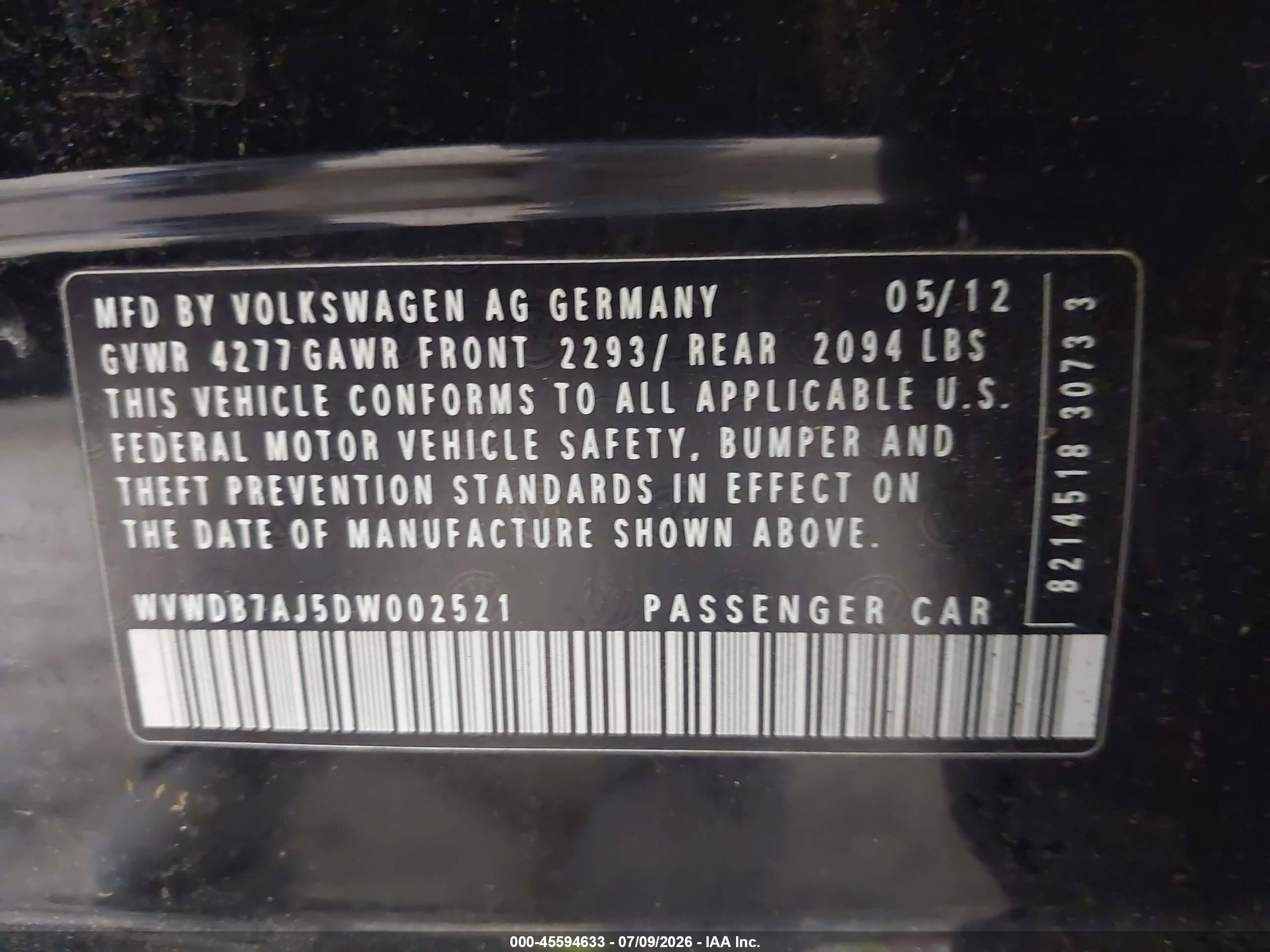 2013 Volkswagen Golf 2.5l 4-door Черный vin: WVWDB7AJ5DW002521