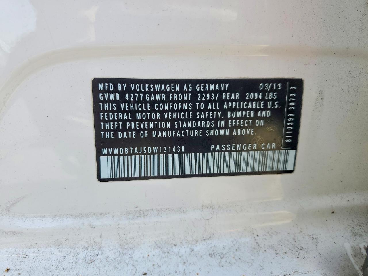 2013 Volkswagen Golf White vin: WVWDB7AJ5DW131438
