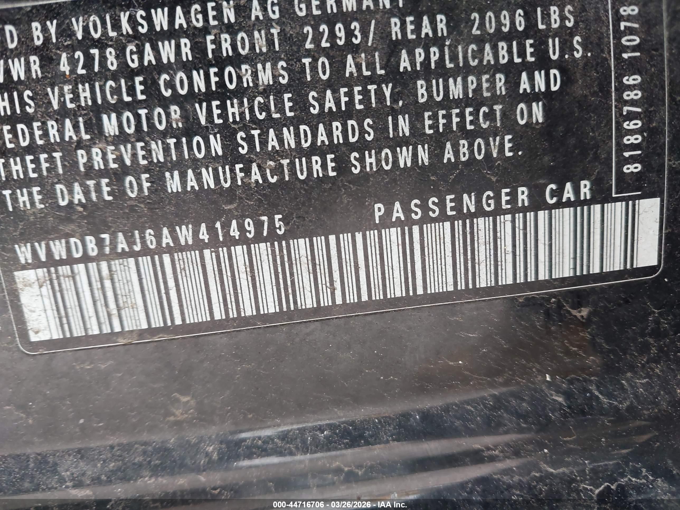 2010 Volkswagen Golf 4-door Black vin: WVWDB7AJ6AW414975