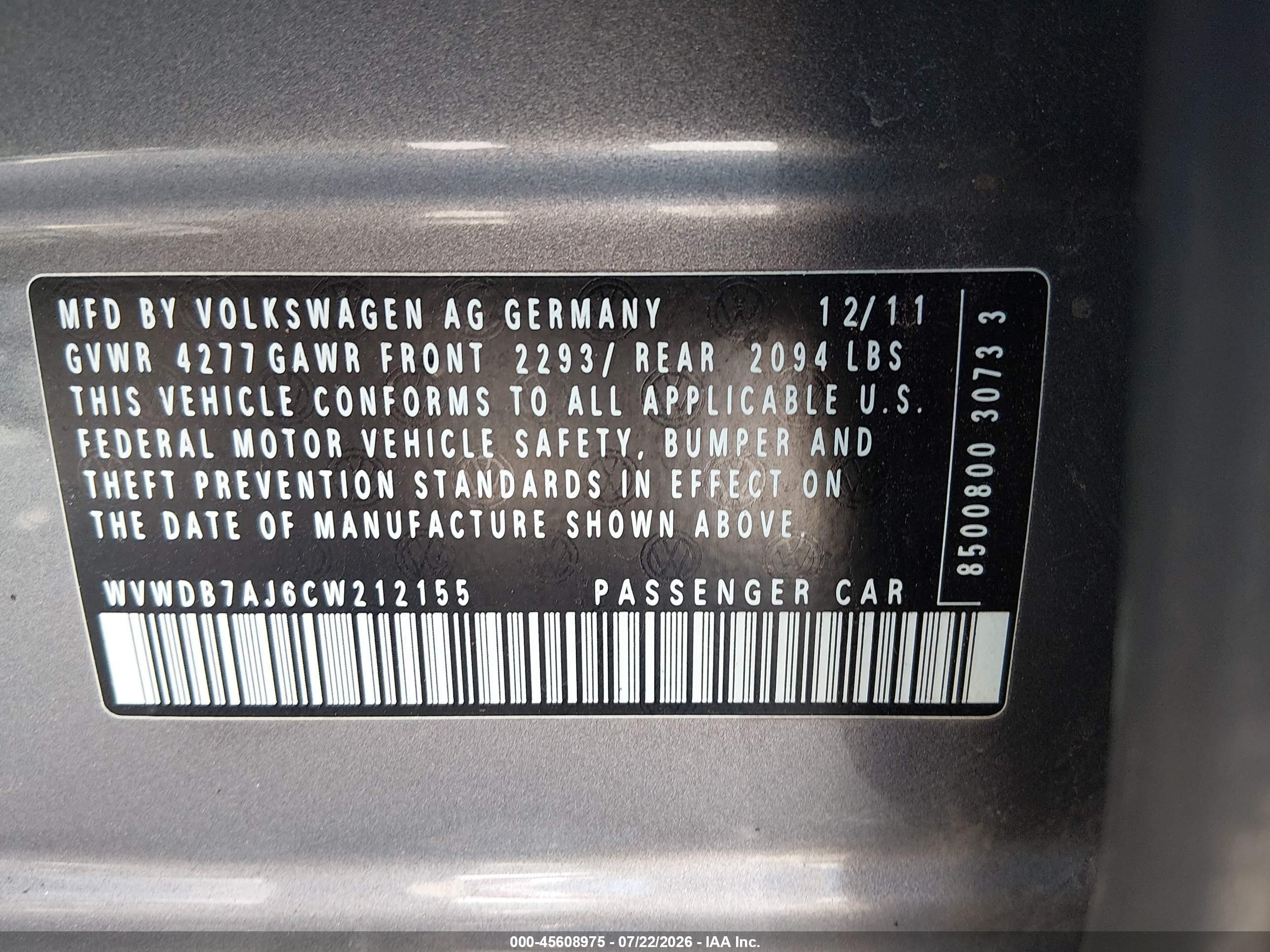 2012 Volkswagen Golf 2.5l 4-door Gray vin: WVWDB7AJ6CW212155