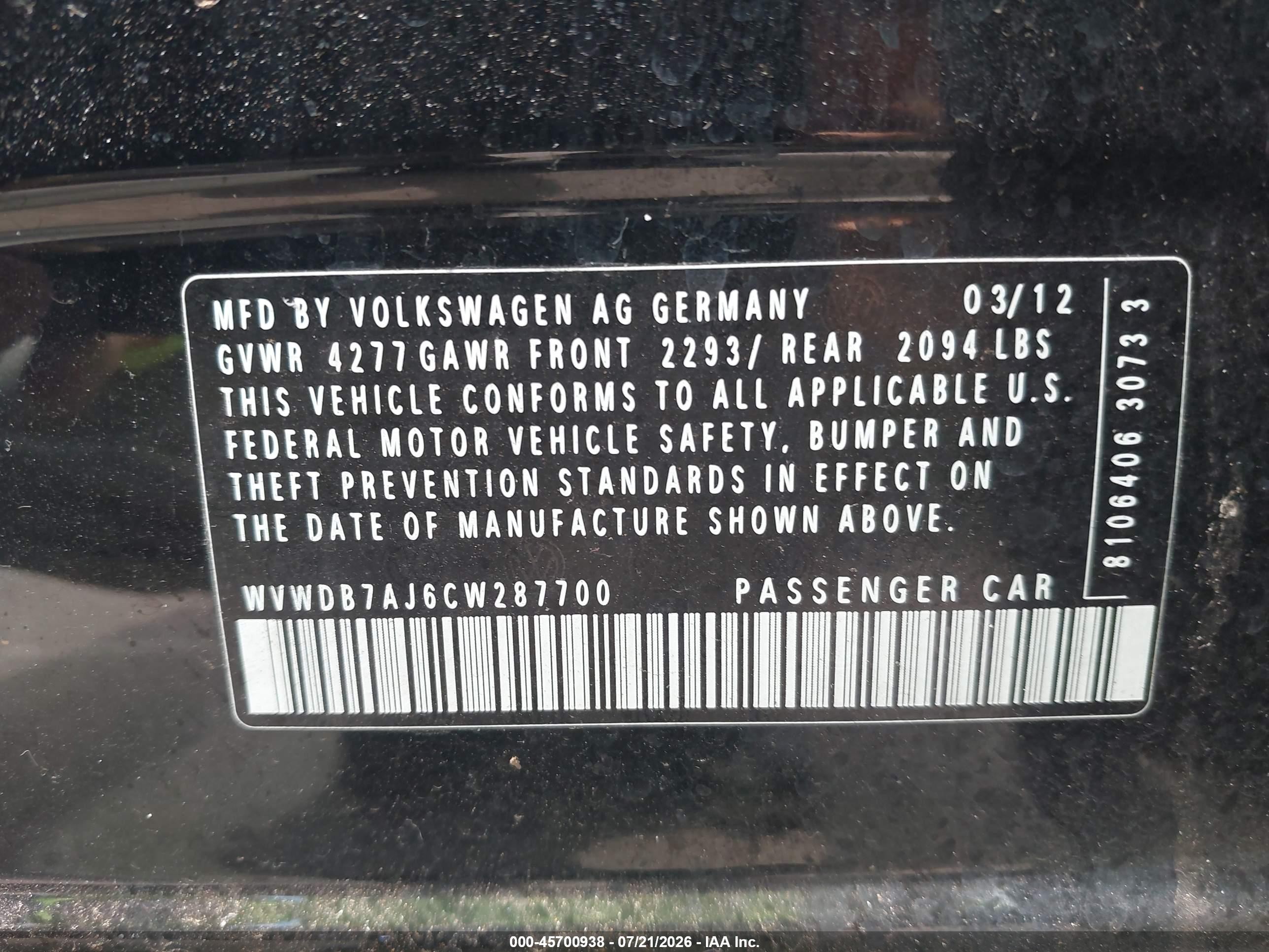 2012 Volkswagen Golf 2.5l 4-door Black vin: WVWDB7AJ6CW287700