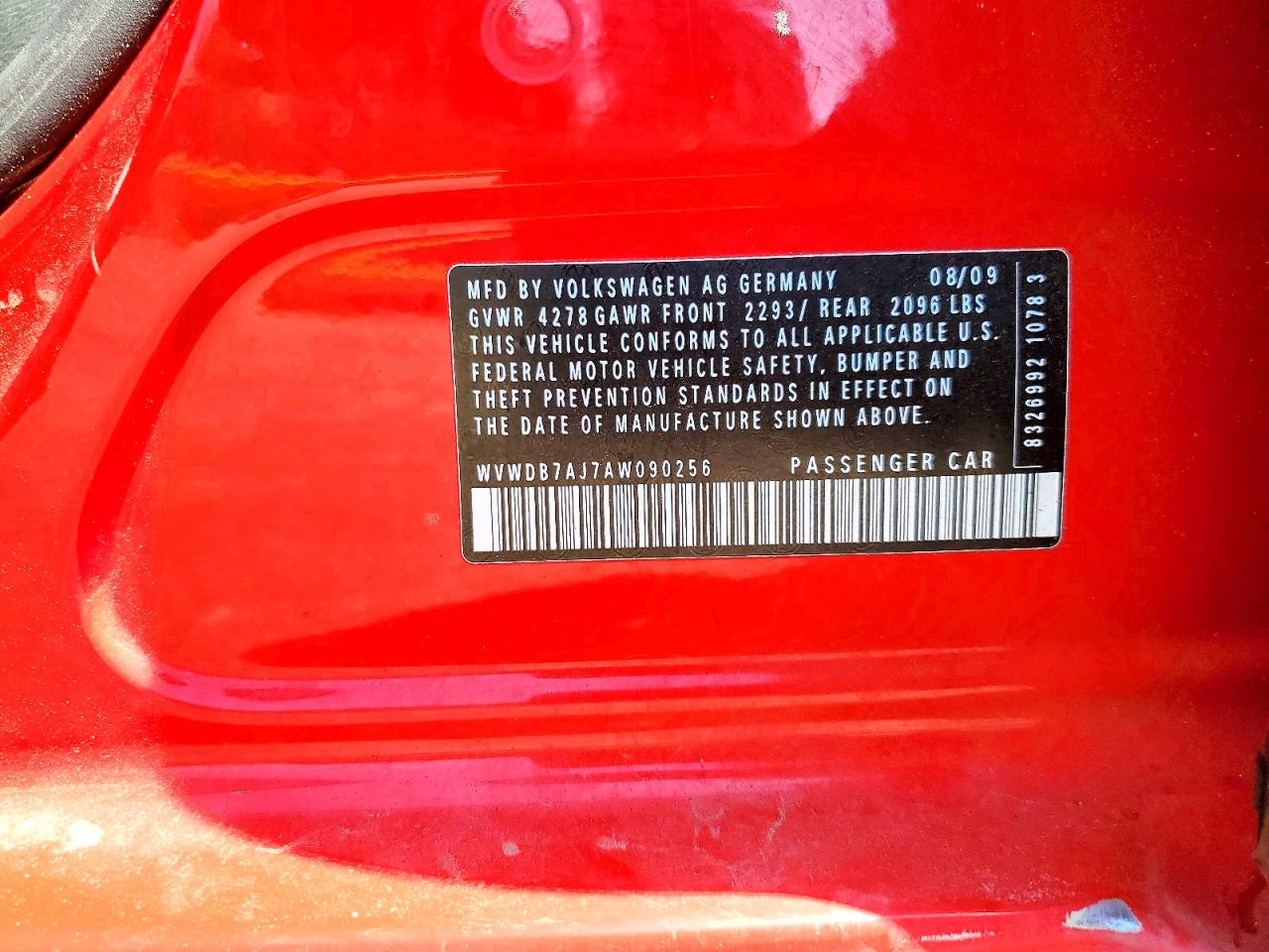 2010 Volkswagen Golf Red vin: WVWDB7AJ7AW090256