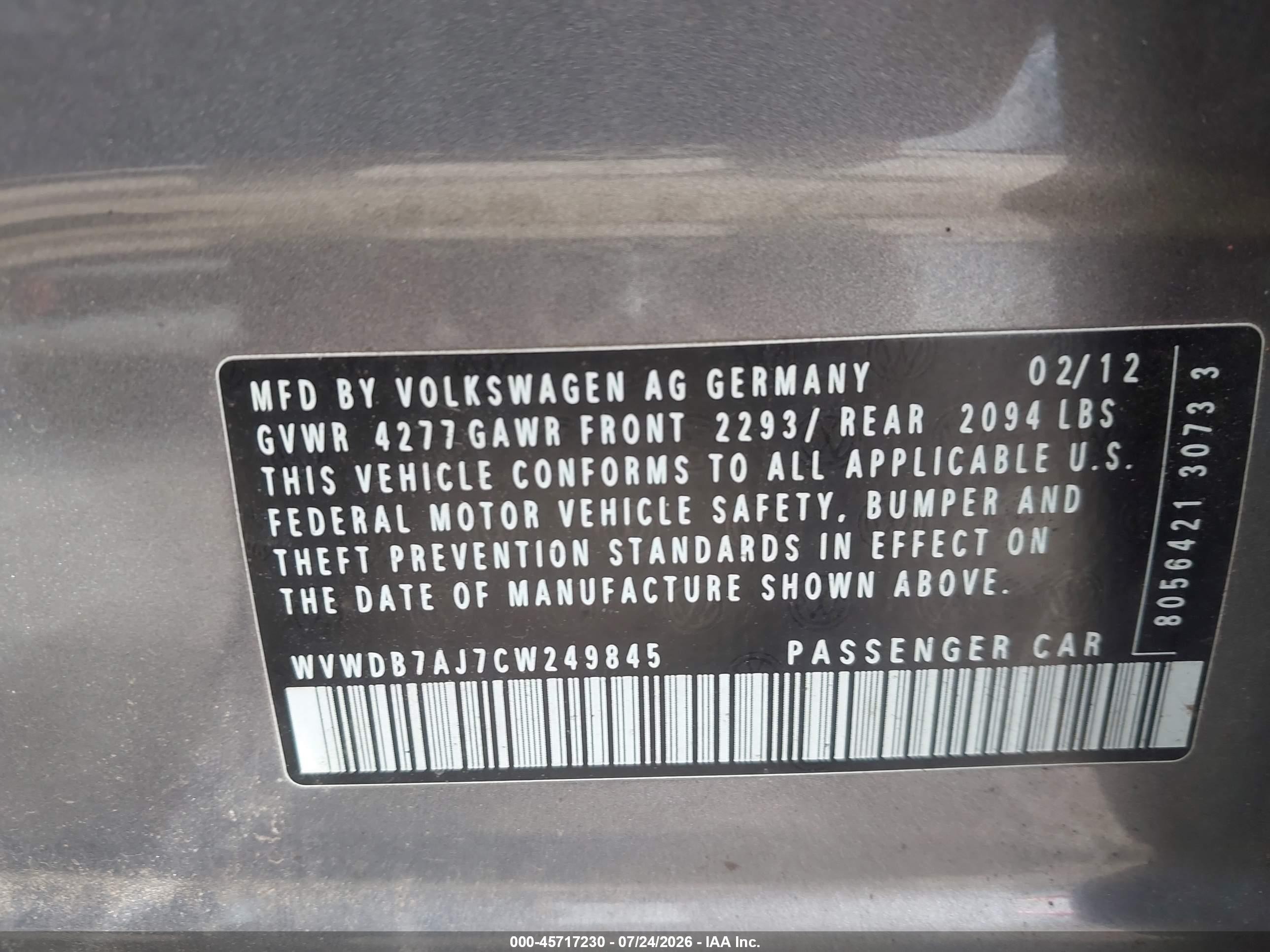 2012 Volkswagen Golf 2.5l 4-door Gray vin: WVWDB7AJ7CW249845