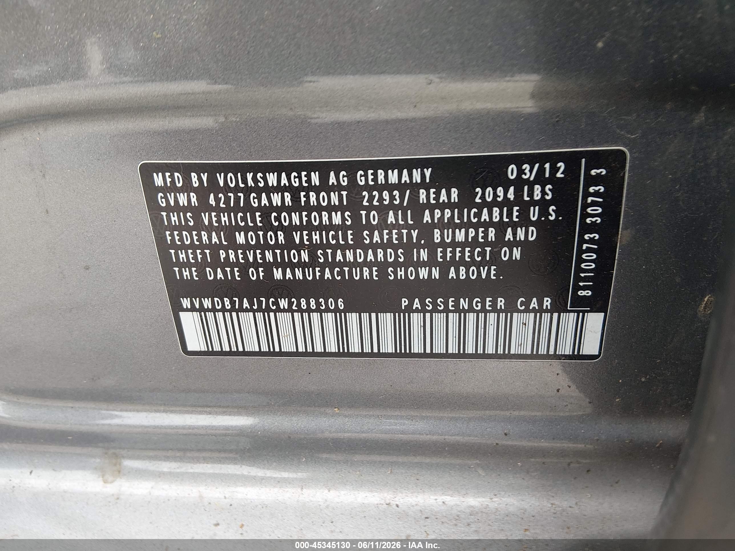 2012 Volkswagen Golf 2.5l 4-door Gray vin: WVWDB7AJ7CW288306