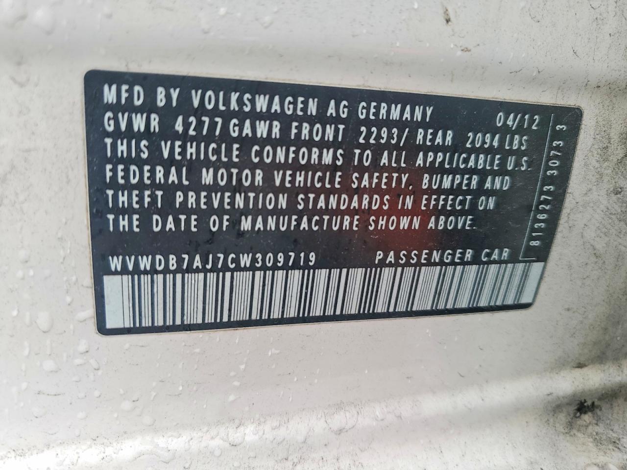 2012 Volkswagen Golf White vin: WVWDB7AJ7CW309719