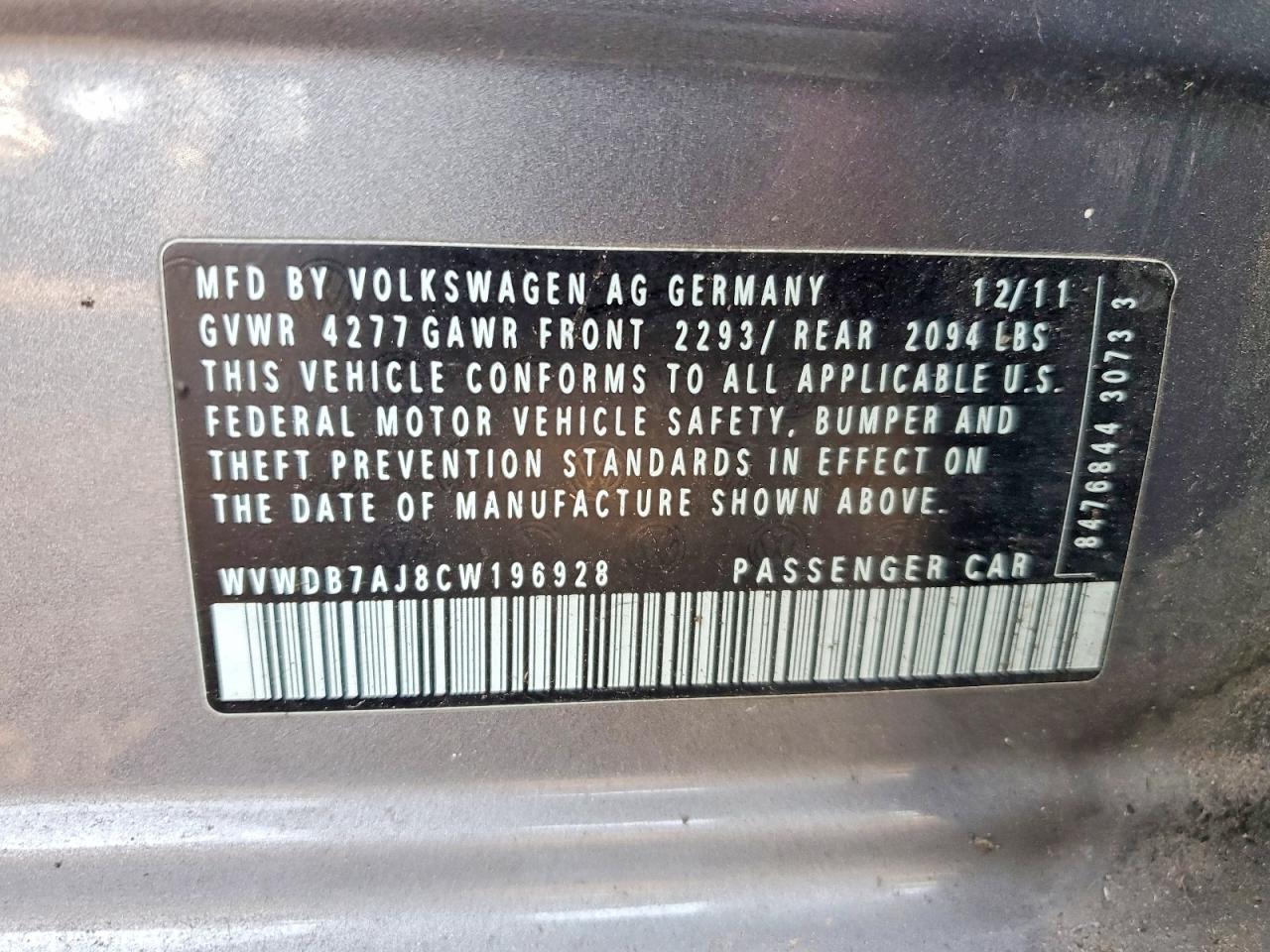 2012 Volkswagen Golf Gray vin: WVWDB7AJ8CW196928
