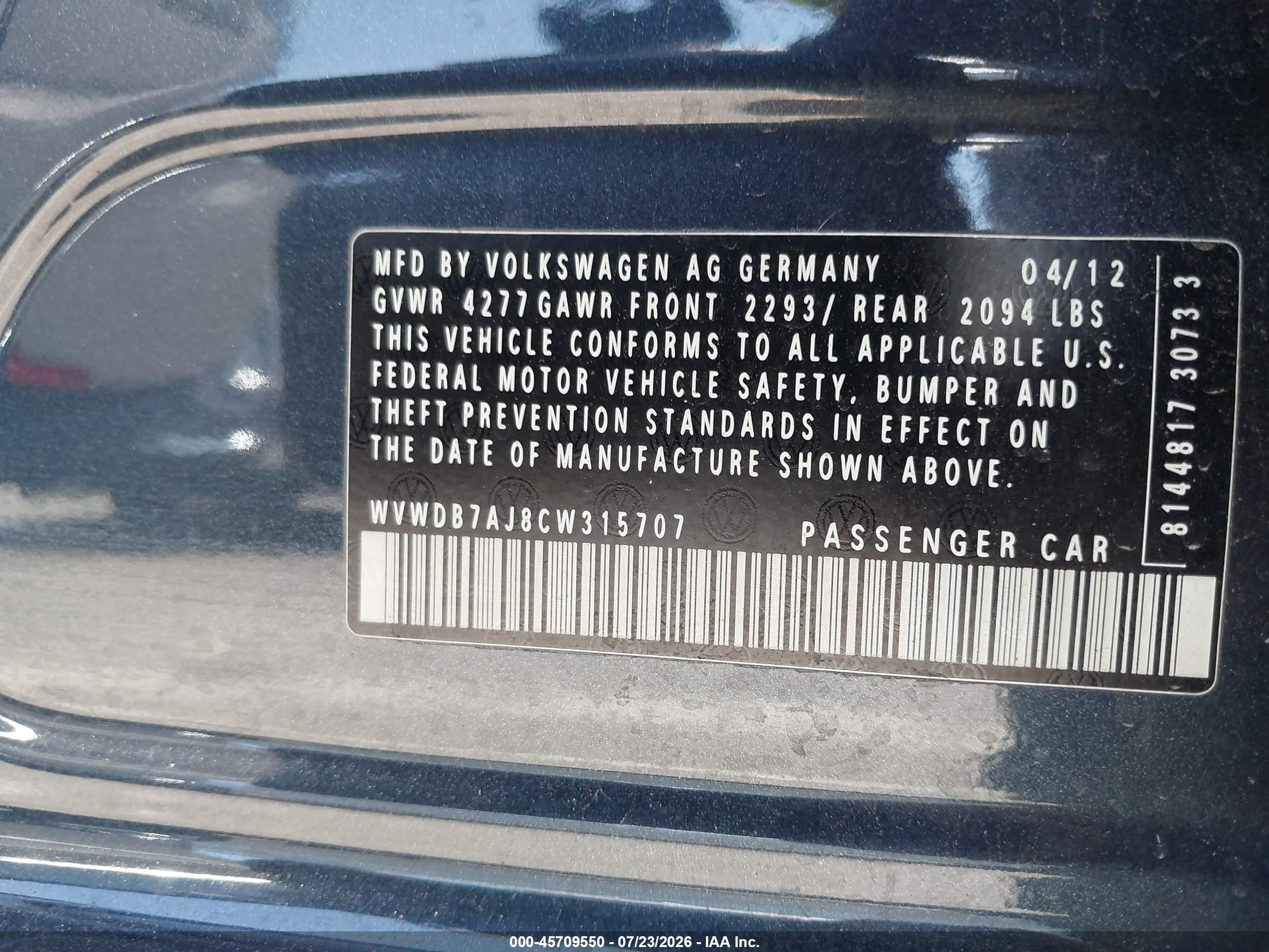 2012 Volkswagen Golf 2.5l 4-door Синий vin: WVWDB7AJ8CW315707