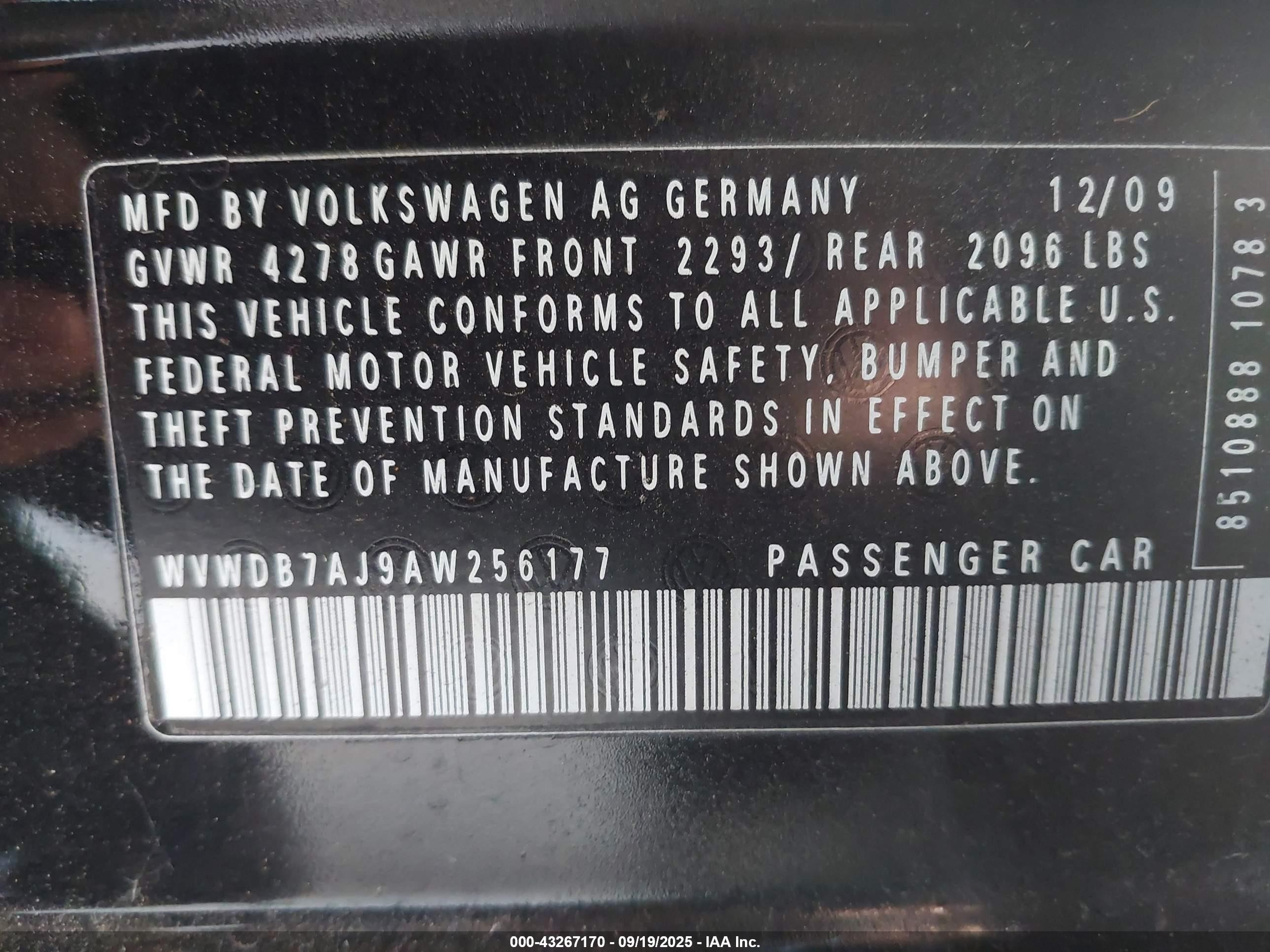 2010 Volkswagen Golf 4-door Черный vin: WVWDB7AJ9AW256177