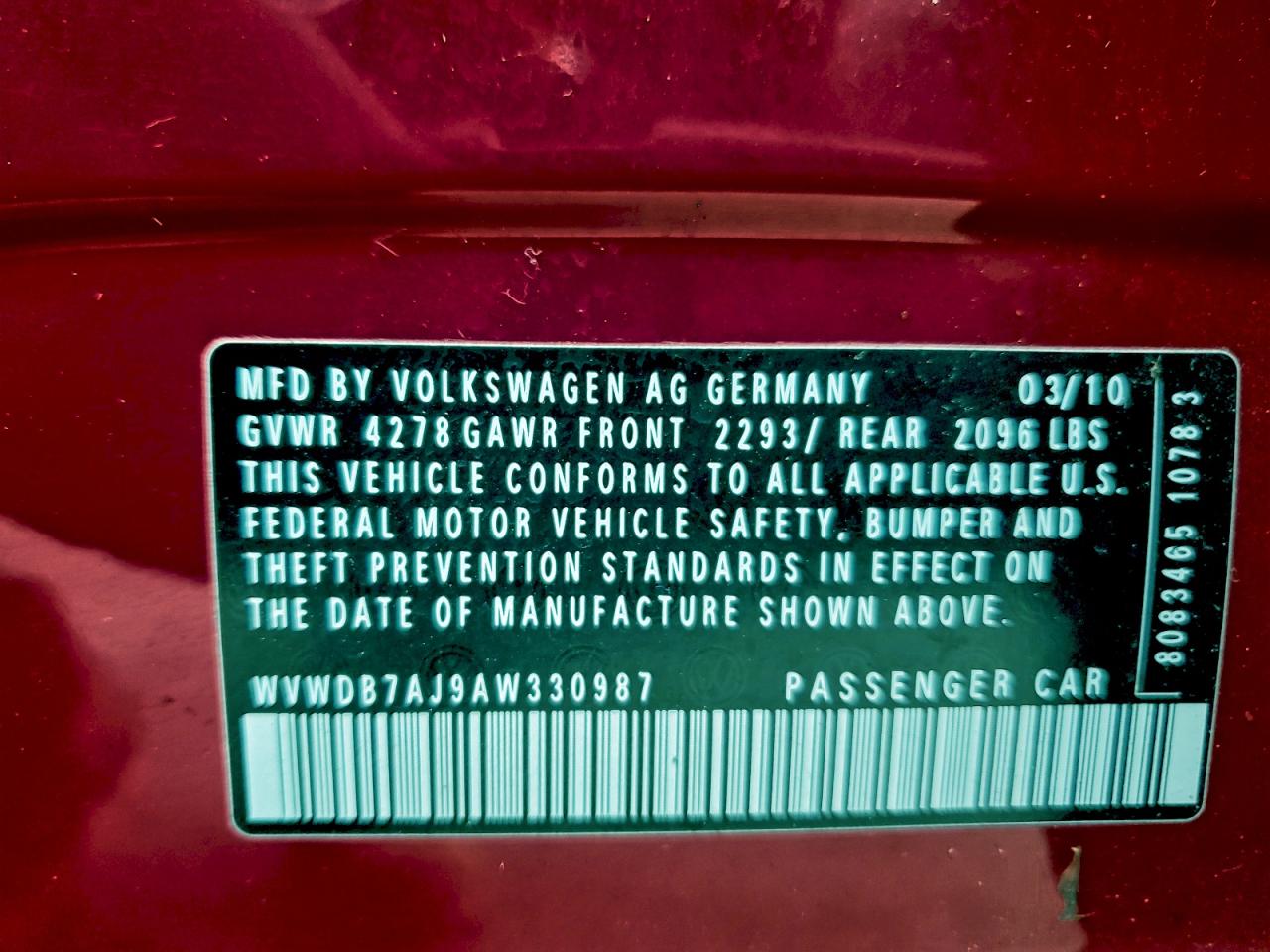 2010 Volkswagen Golf Red vin: WVWDB7AJ9AW330987