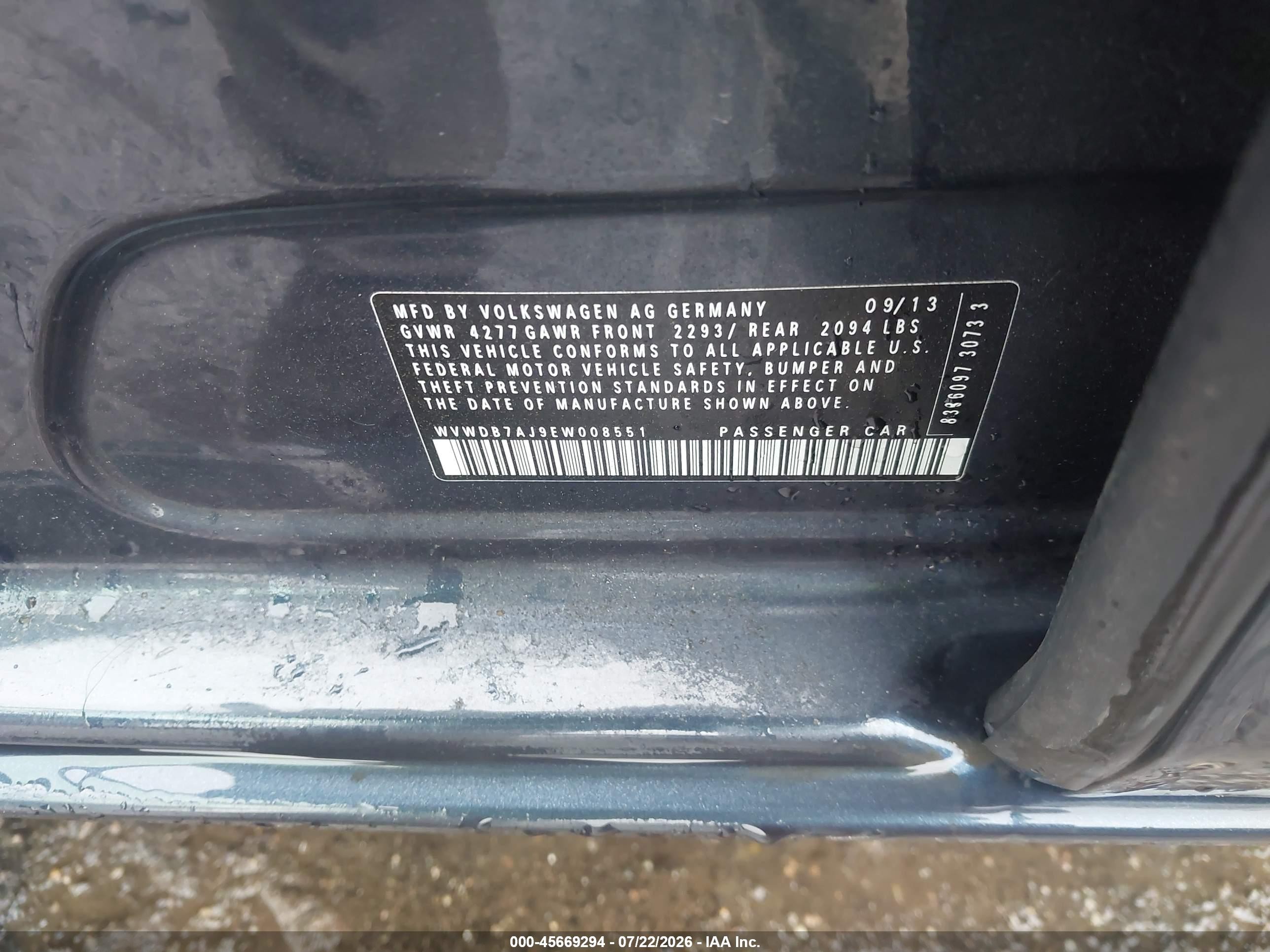 2014 Volkswagen Golf 2.5l Blue vin: WVWDB7AJ9EW008551