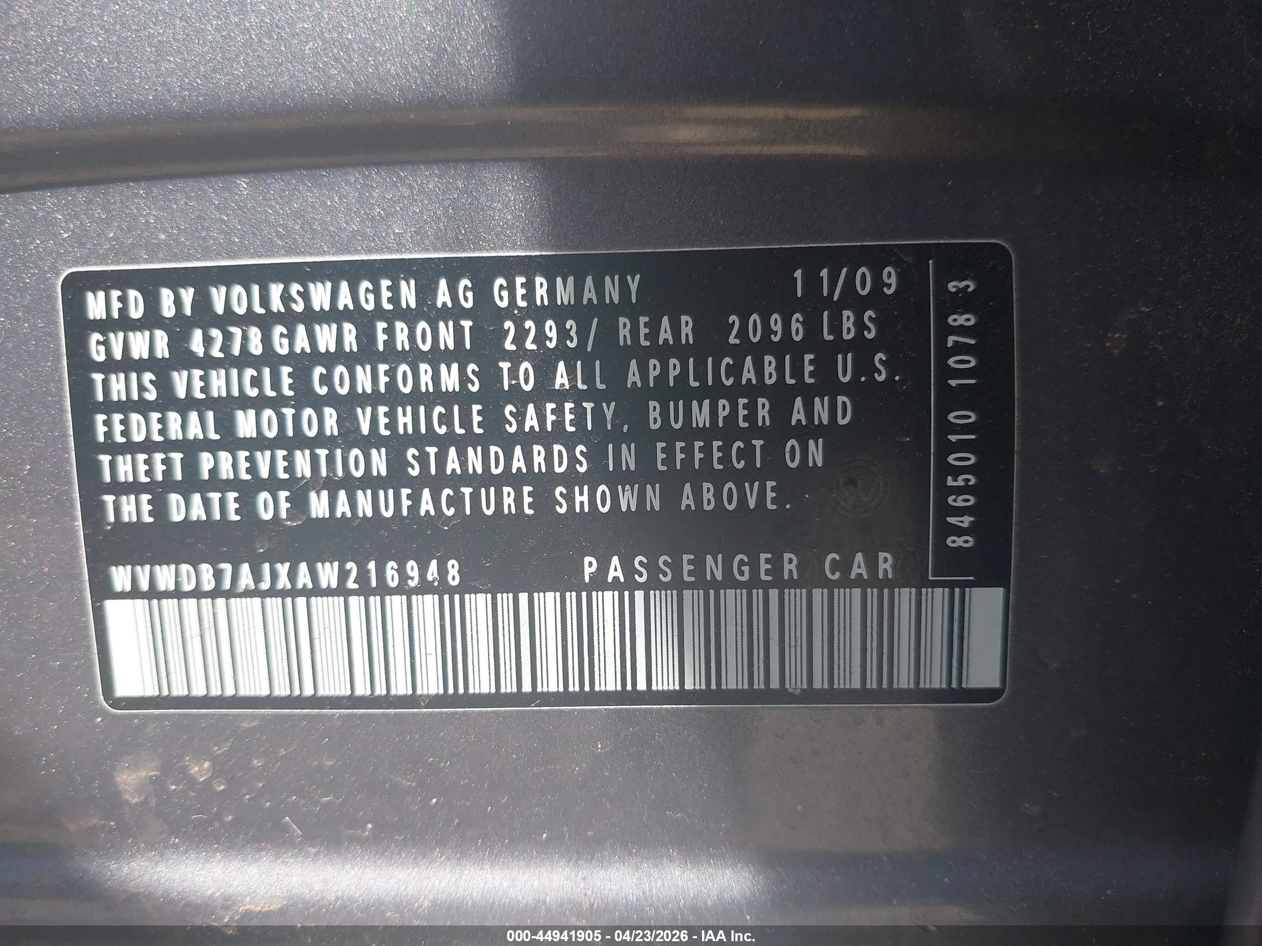 2010 Volkswagen Golf 4-door Gray vin: WVWDB7AJXAW216948