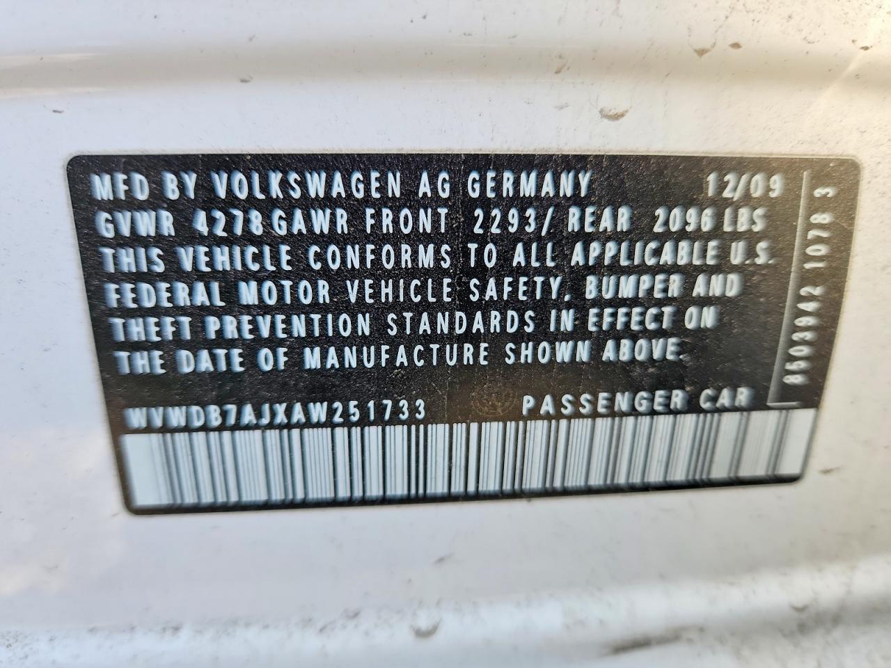 2010 Volkswagen Golf White vin: WVWDB7AJXAW251733