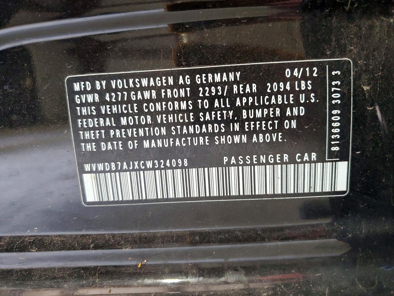 2012 Volkswagen Golf Black vin: WVWDB7AJXCW324098