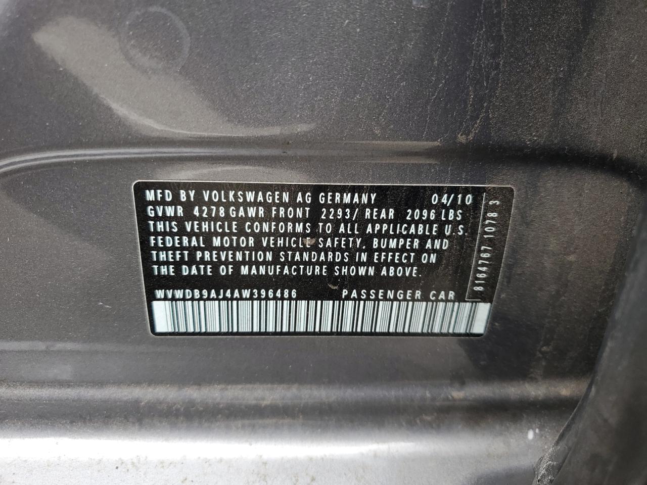2010 Volkswagen Golf Gray vin: WVWDB9AJ4AW396486